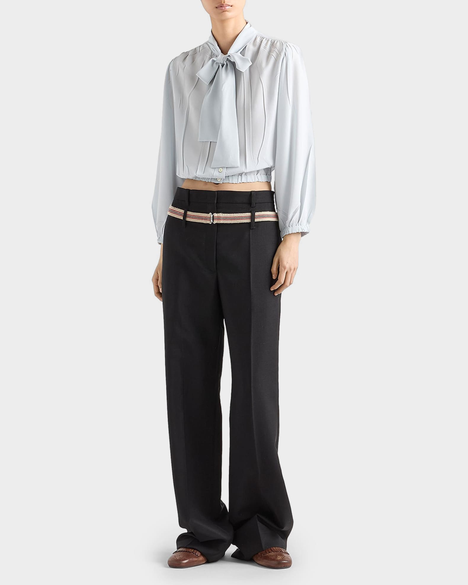 Prada Cropped Crepe de Chine Shirt | Neiman Marcus
