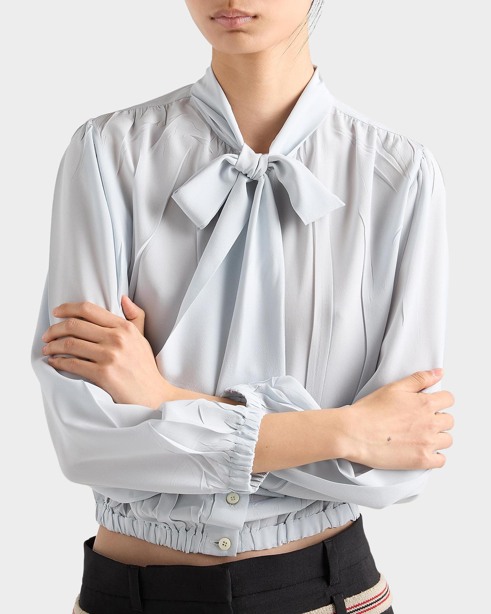 Prada Cropped Crepe de Chine Shirt | Neiman Marcus