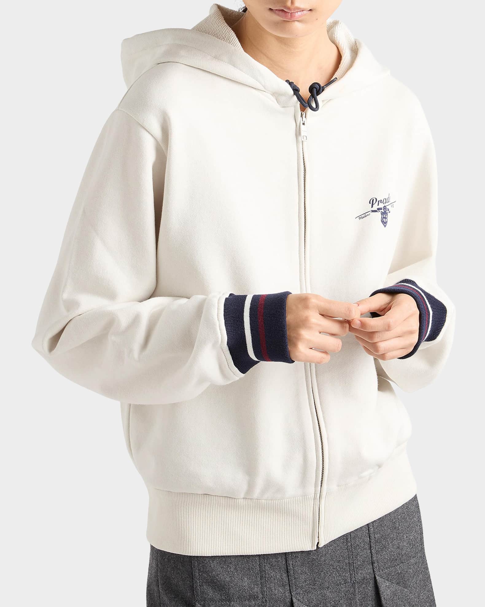 Prada Cotton Fleece Zip-Front Hoodie | Neiman Marcus