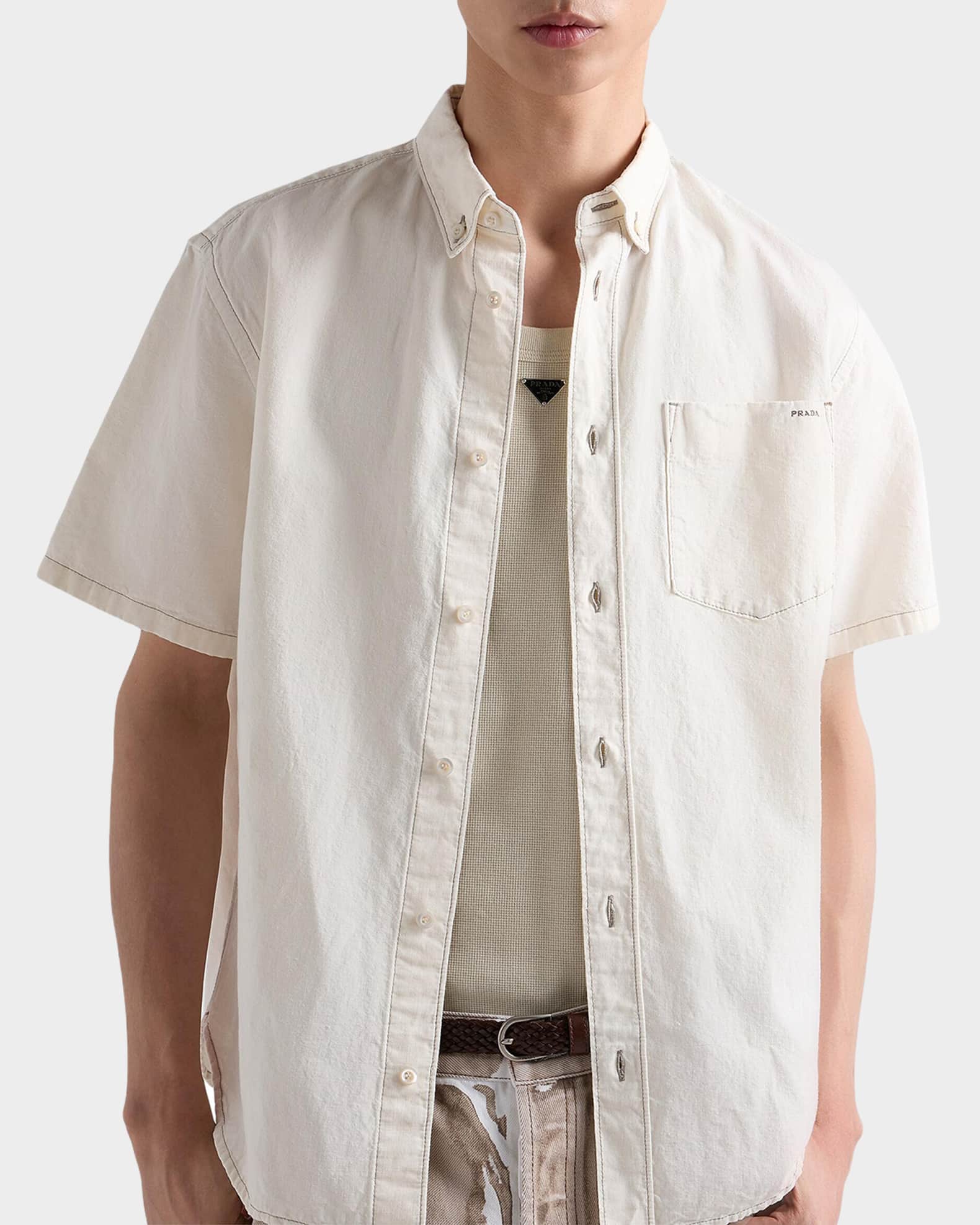PRADA リネンシャツ Prada Men's Topstitched Cotton-Linen Shirt | Neiman Marcus