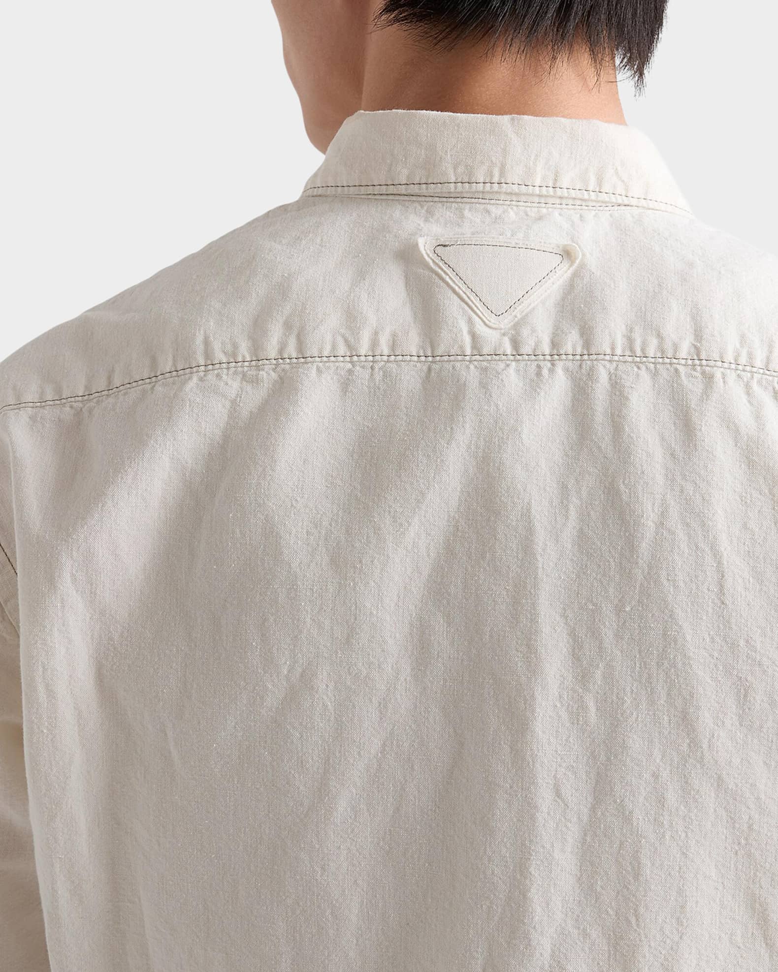 Prada Men's Topstitched Cotton-Linen Shirt | Neiman Marcus