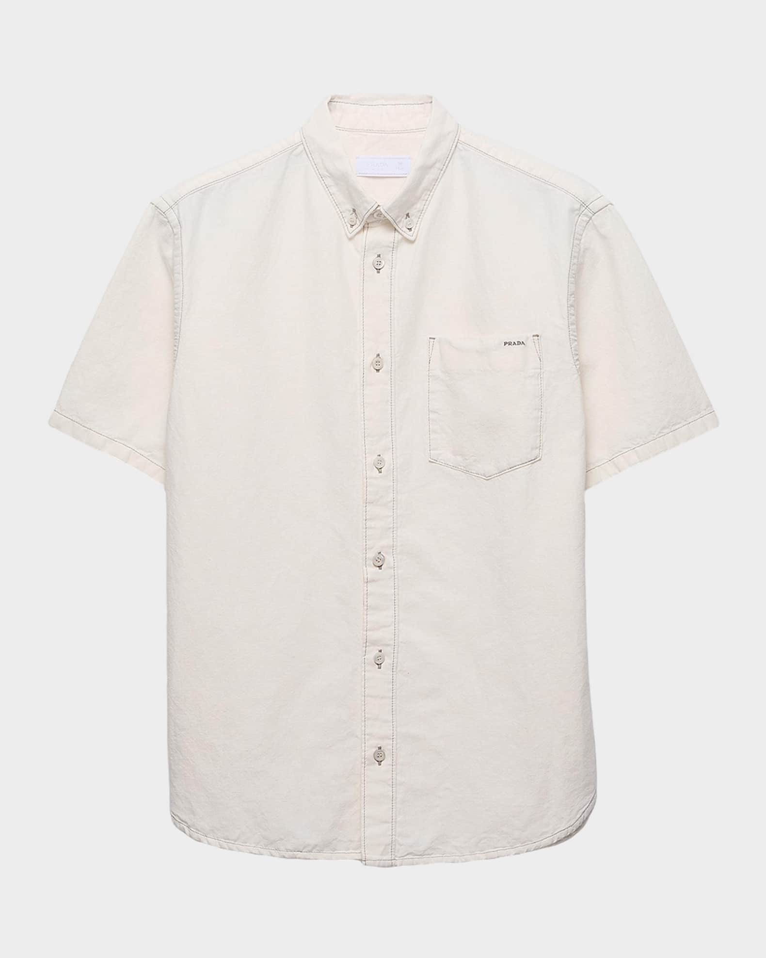 PRADA リネンシャツ Prada Men's Topstitched Cotton-Linen Shirt | Neiman Marcus