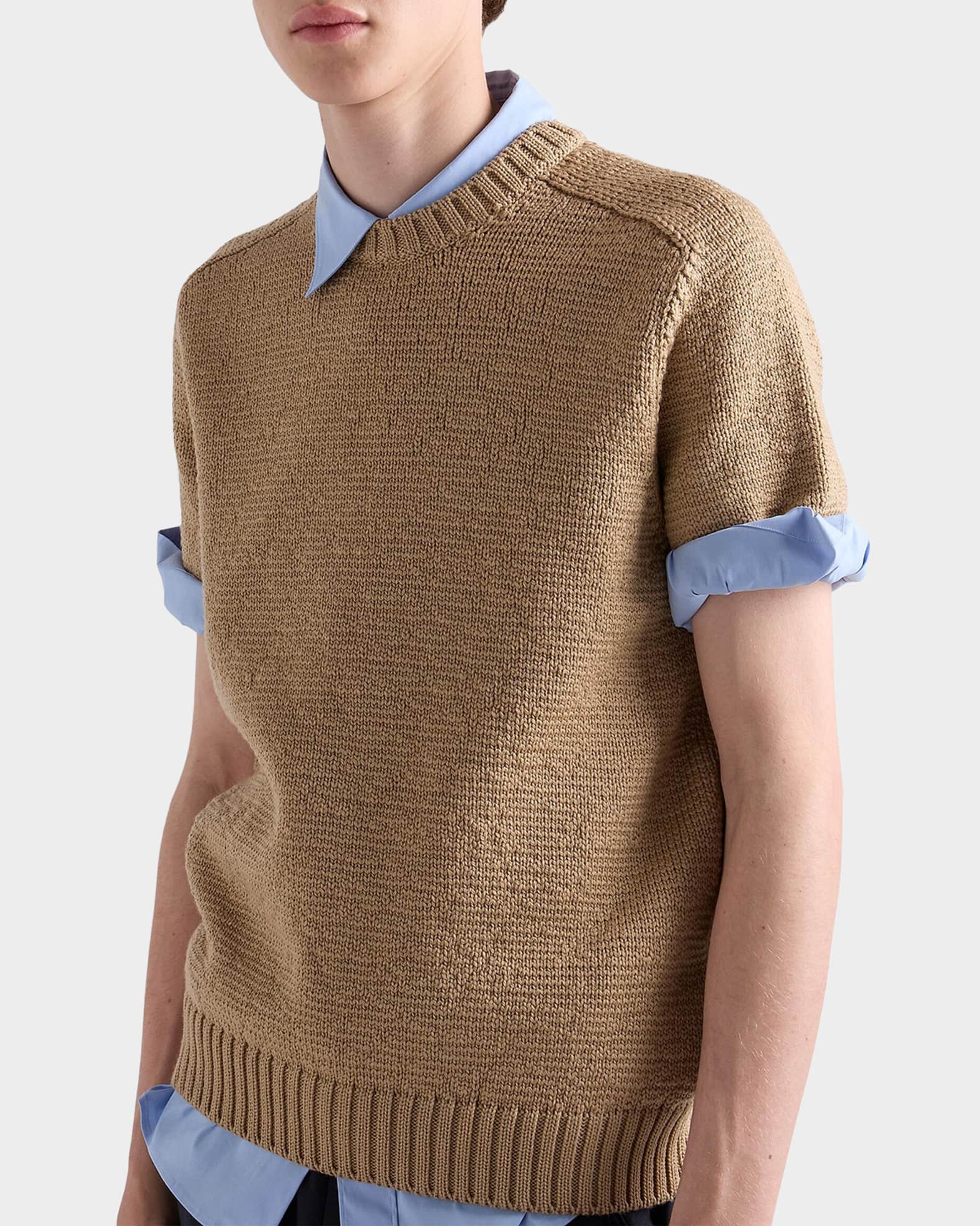 Prada Men's Short-Sleeve Wool Sweater | Neiman Marcus