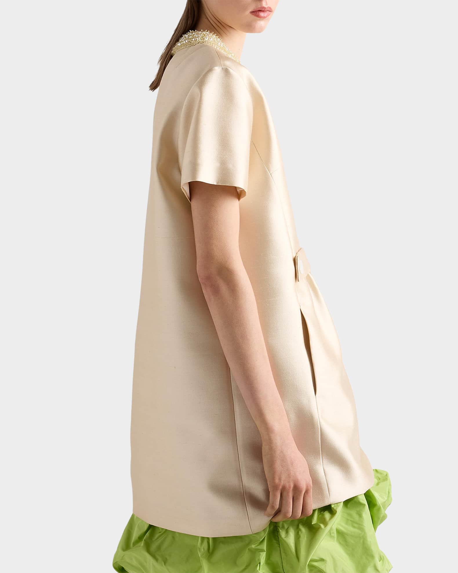 Prada Beaded Double Shantung Mini Shift Dress | Neiman Marcus
