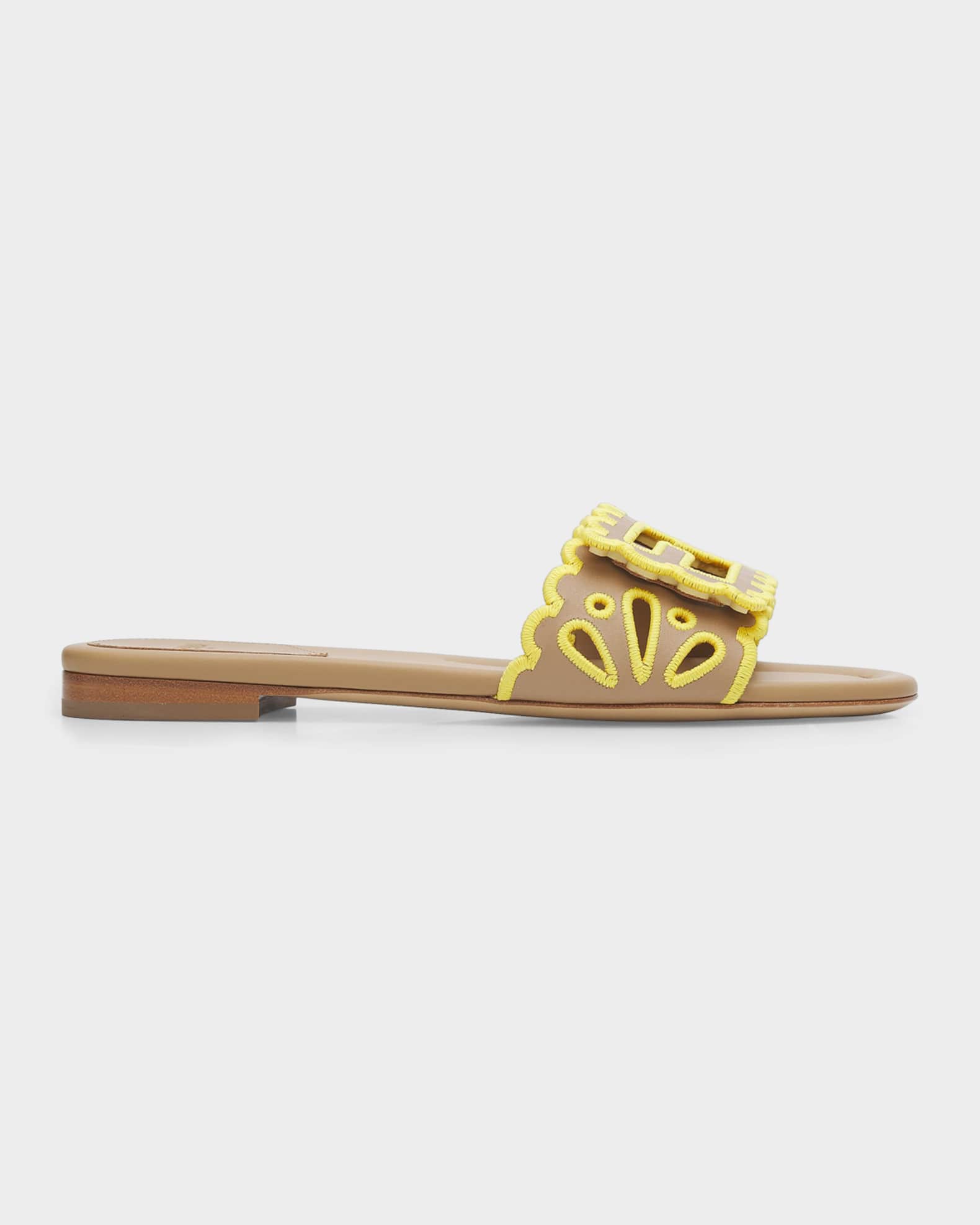 Fndiページ Fendi Baguette Embroidered Nappa Leather Slides | Neiman Marcus