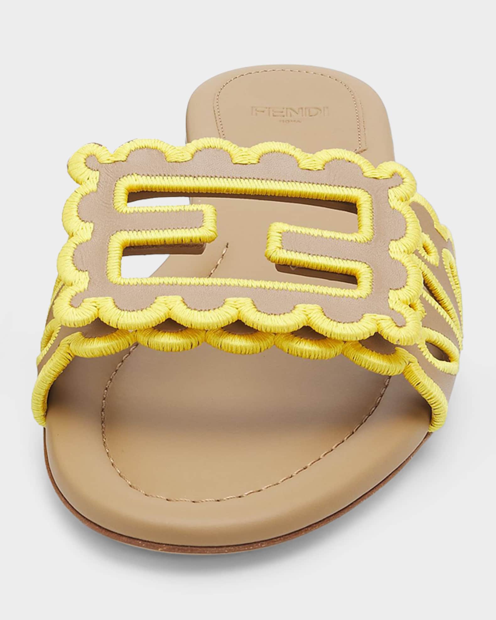 Fndiページ Fendi Baguette Embroidered Nappa Leather Slides | Neiman Marcus