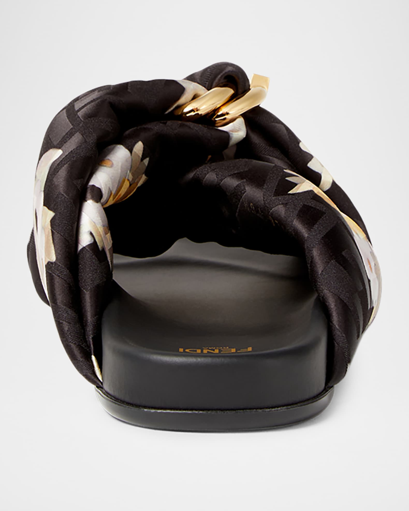 Fendi Feel FF Satin Floral Slide Sandals | Neiman Marcus