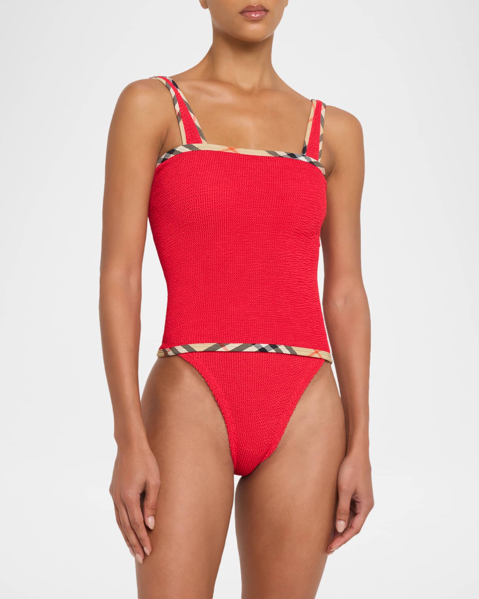 Burberry x Hunza G Devyn Check-Trim Swim Skirt | Neiman Marcus
