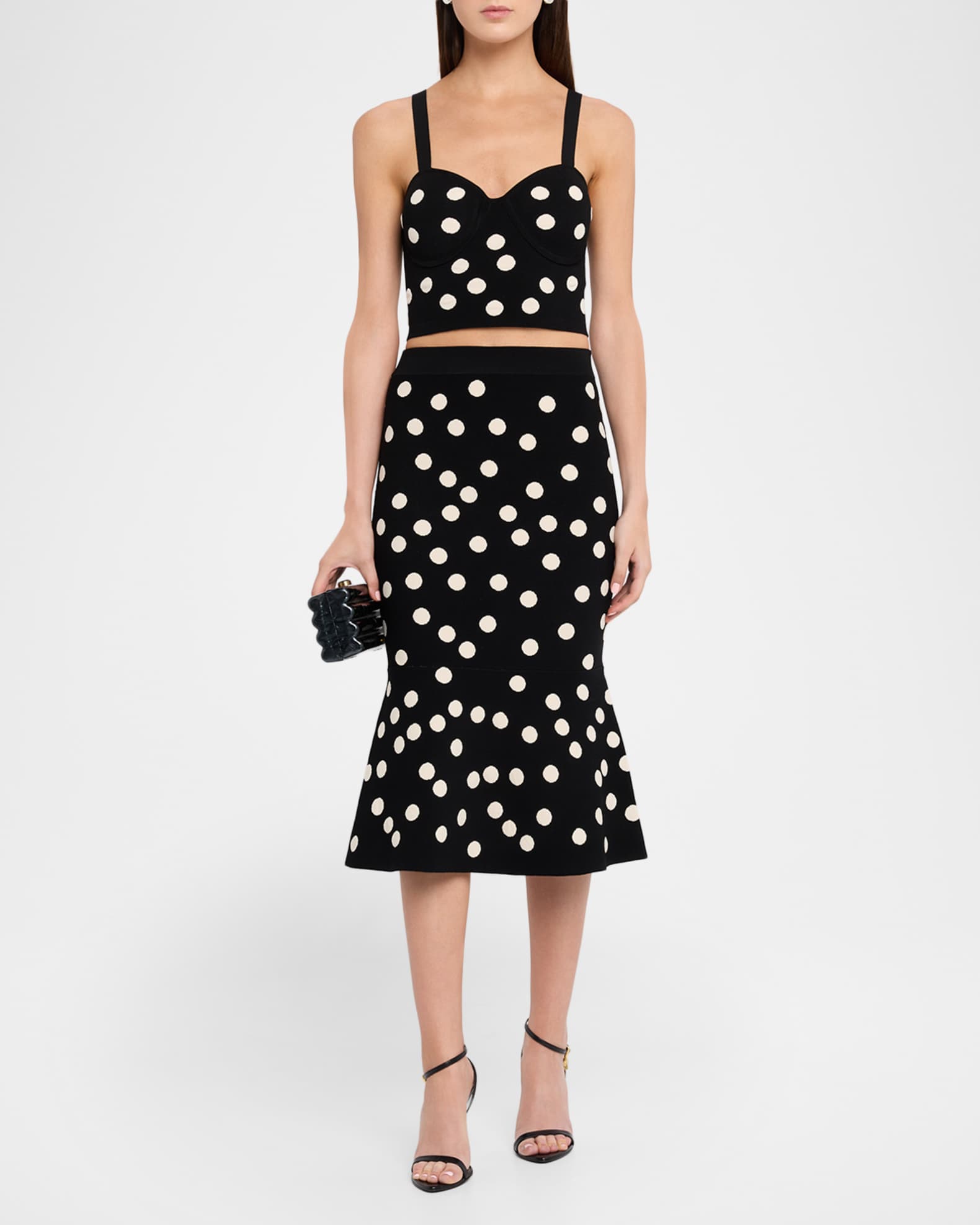 L'Agence Mae Polka-Dot Knit Midi Skirt | Neiman Marcus