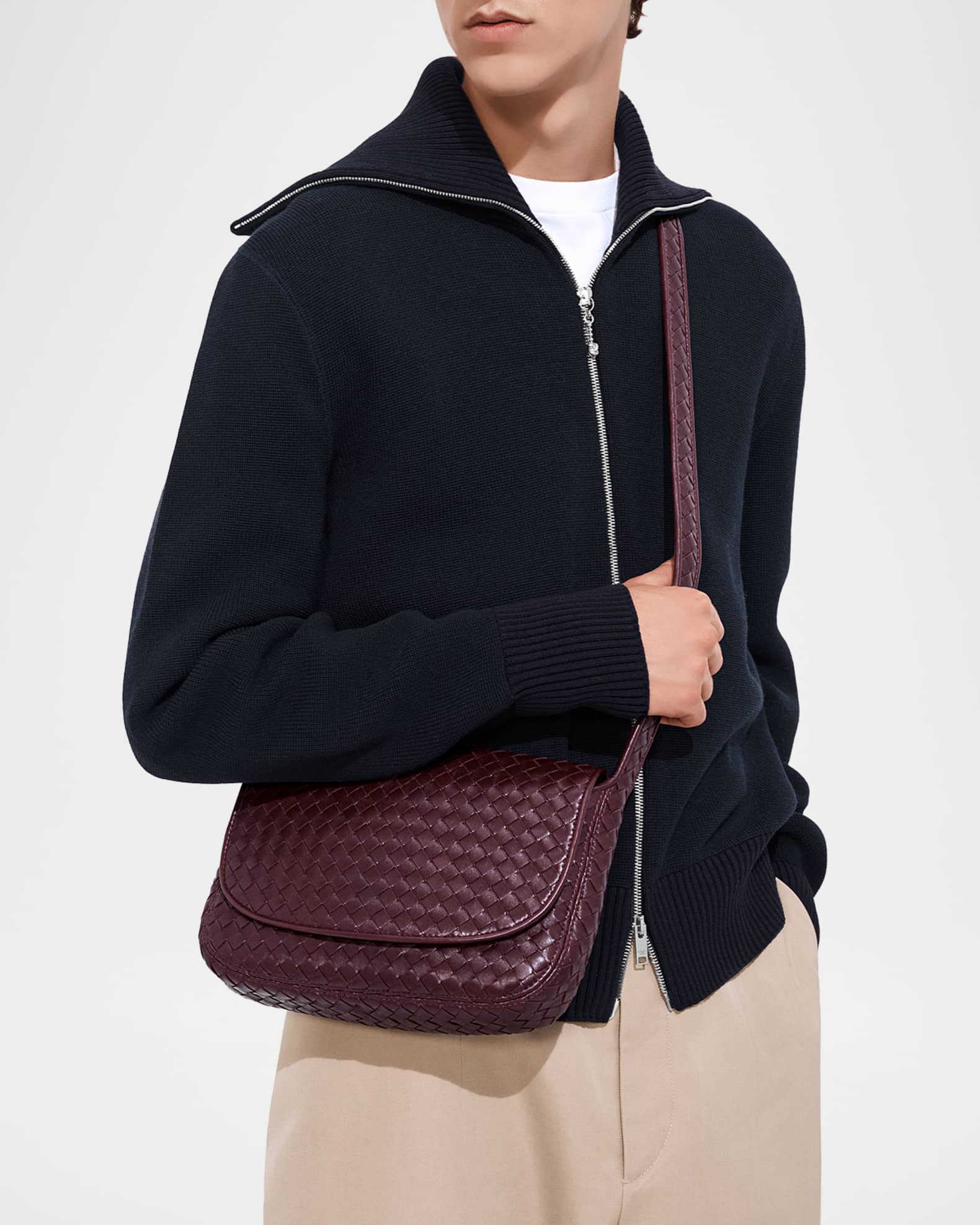 Bottega Veneta Men's Veneto Intrecciato Leather Messenger Bag