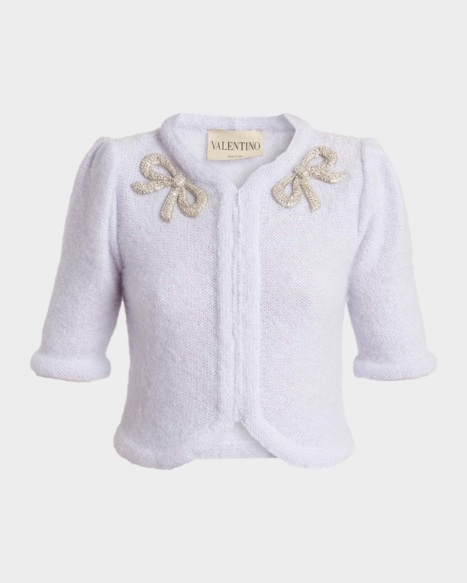 Valentino Garavani Bow Embroidered Mohair Short-Sleeve Crop