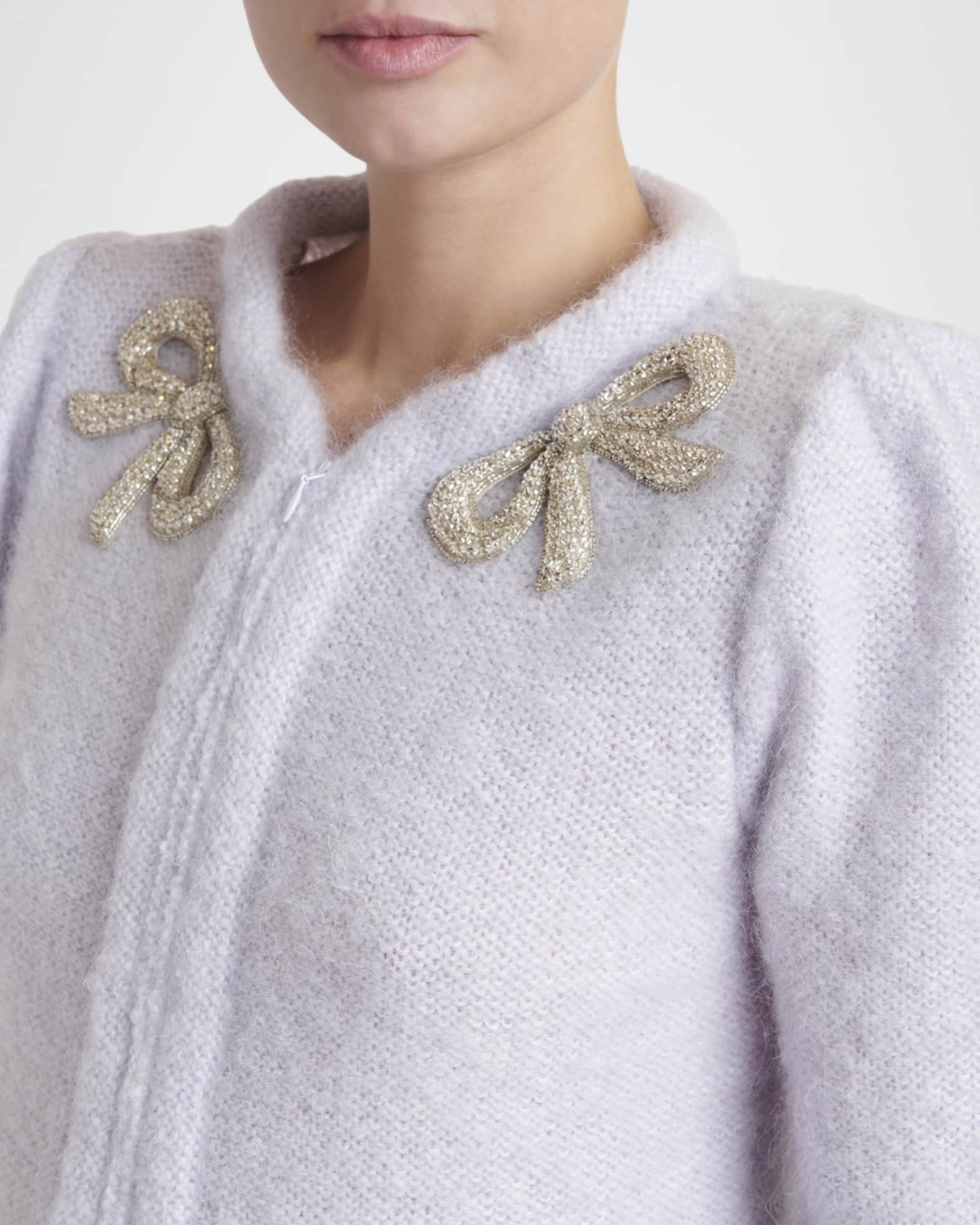 Valentino Garavani エンブロイダリーリボン カーディガン Valentino Garavani Bow Embroidered Mohair Short-Sleeve Crop