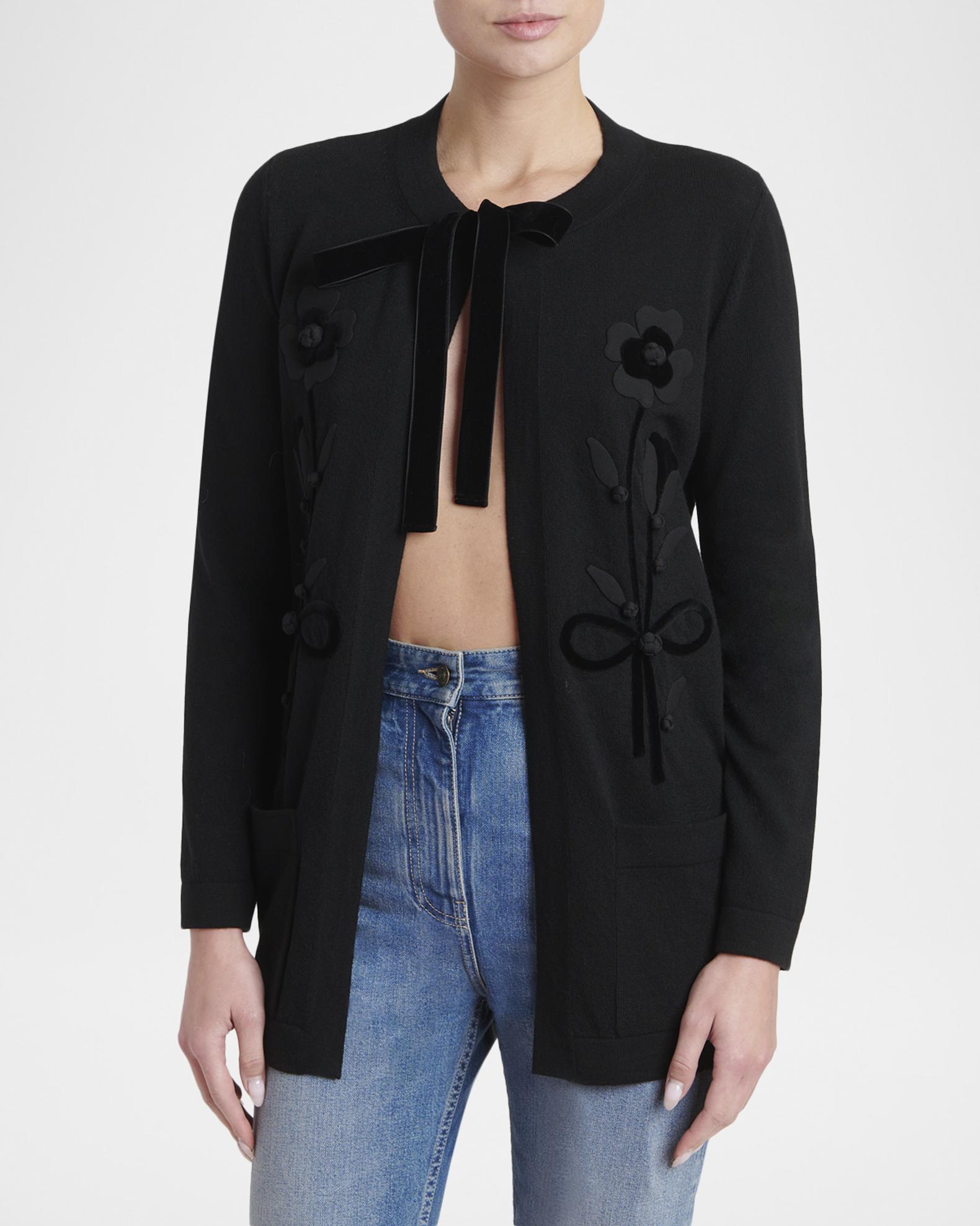 Valentino Garavani Floral Velvet Embroidered Crewneck Cardigan