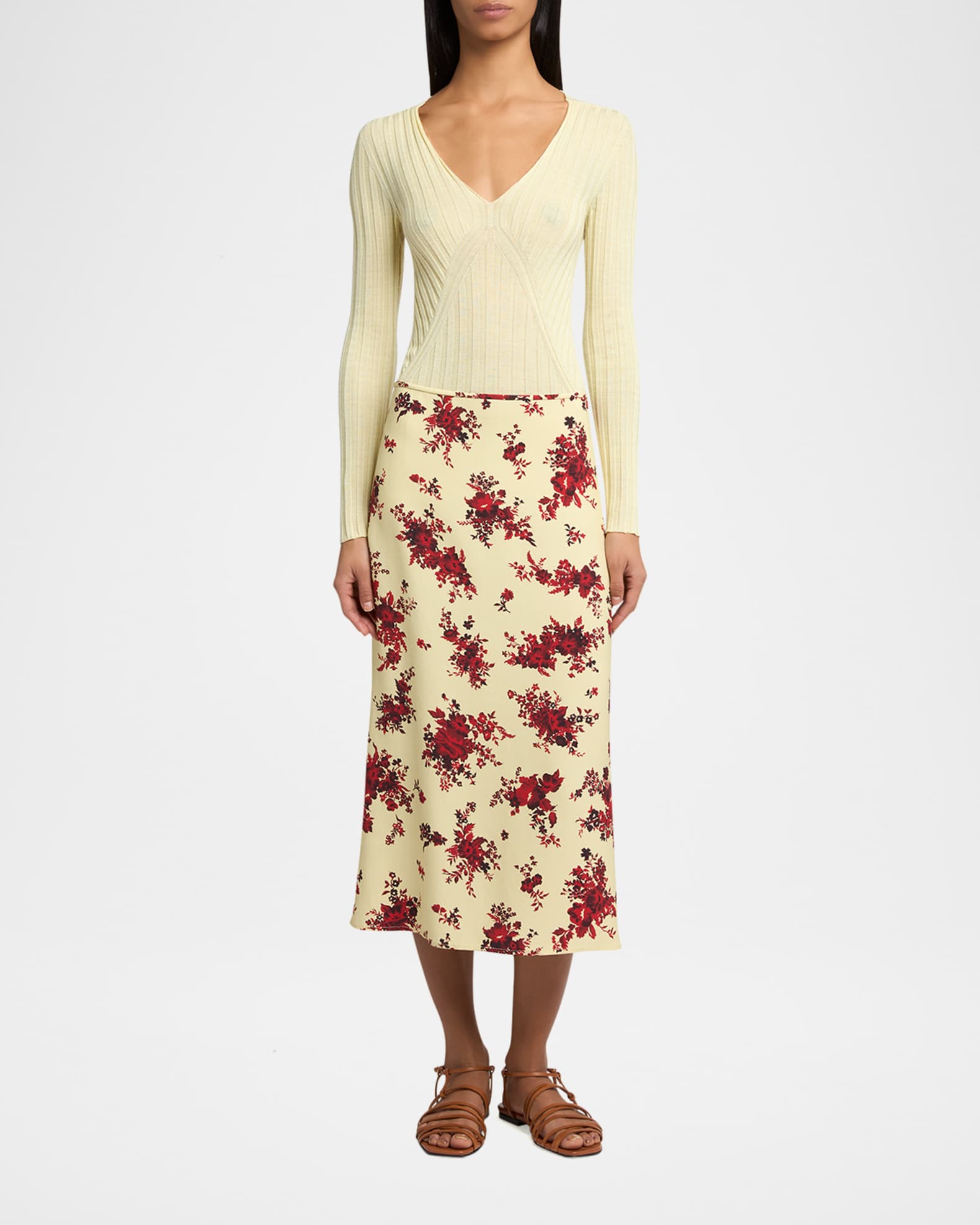 JIL SANDER - JIL SANDER カシミヤ シルク リブ切替 デザイン ニット Jil Sander Cashmere-Silk V-Neck Sweater | Neiman Marcus