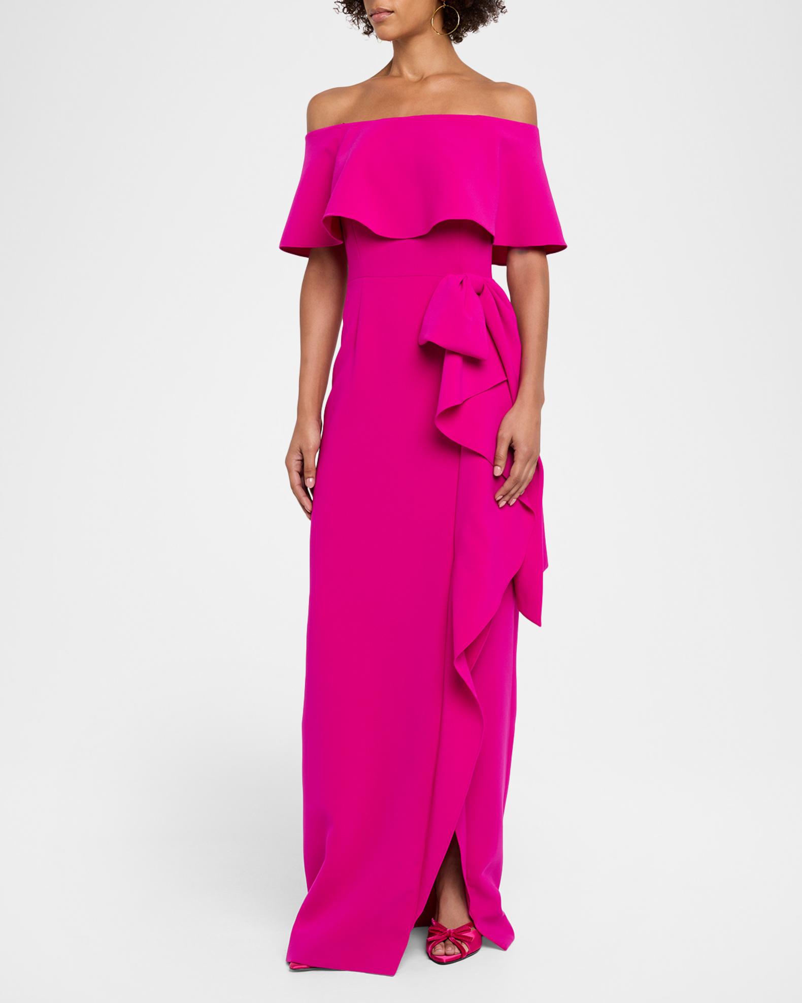 Rickie Freeman for Teri Jon Off-Shoulder Ruffle Column Gown | Neiman Marcus