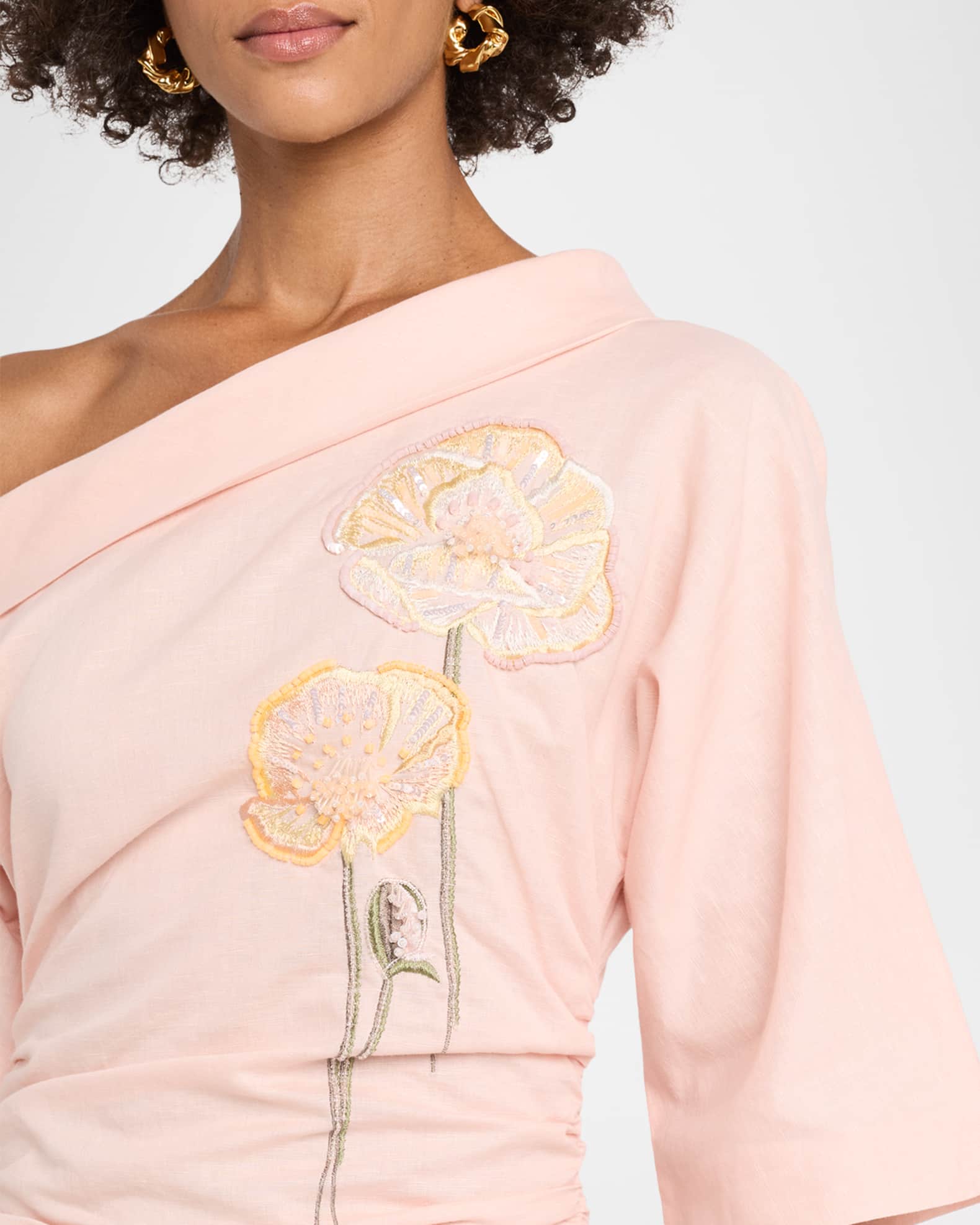 seersucker off the shoulder dress Seersucker Off-Shoulder 3D-Floral Mini Dress with Bottom Caramel Dust / L