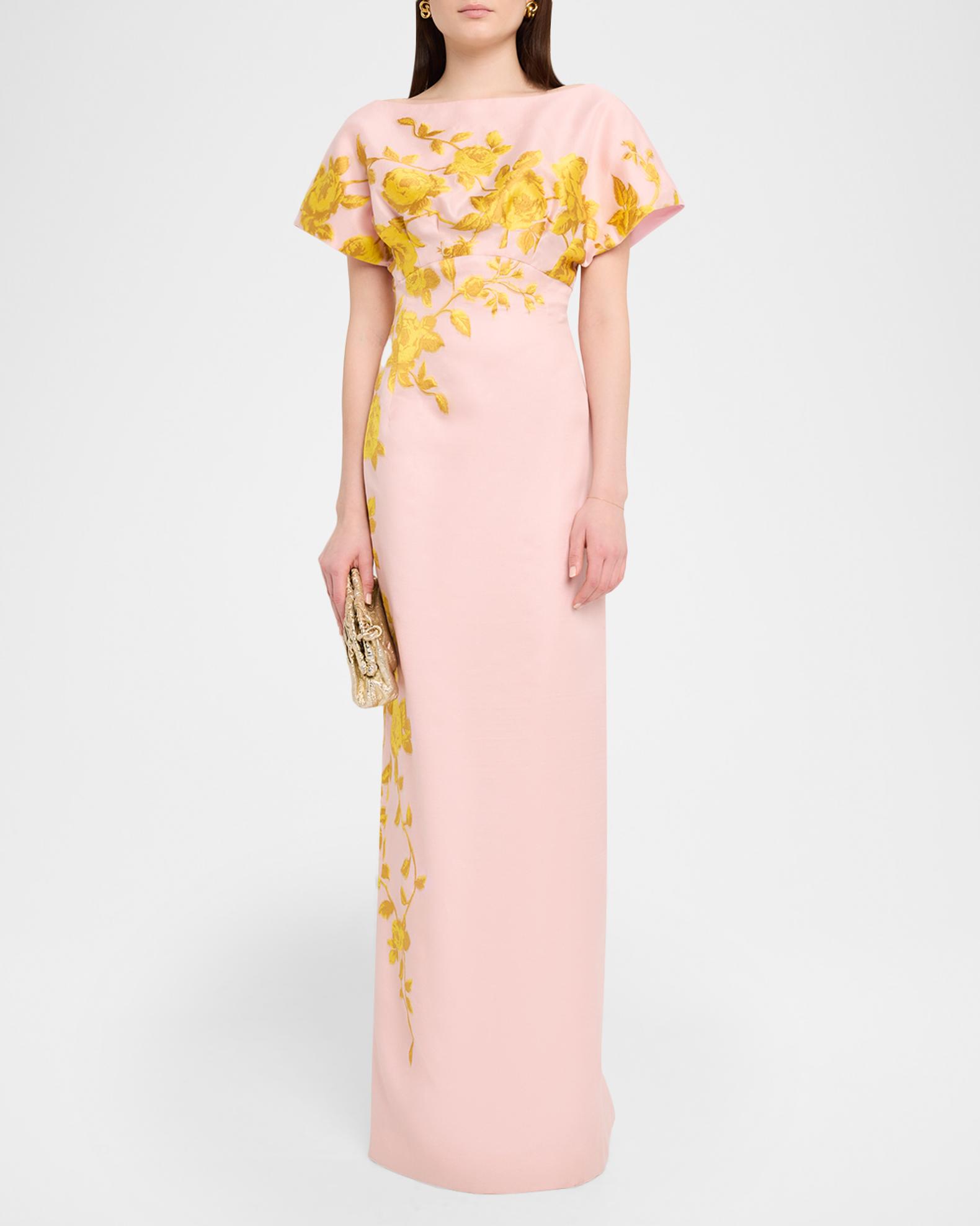 amsale rose fil-coupe a-line dress Fil Coupe Column Gown Oxblood/Lavender / 12 / PF269609 Size:34/36