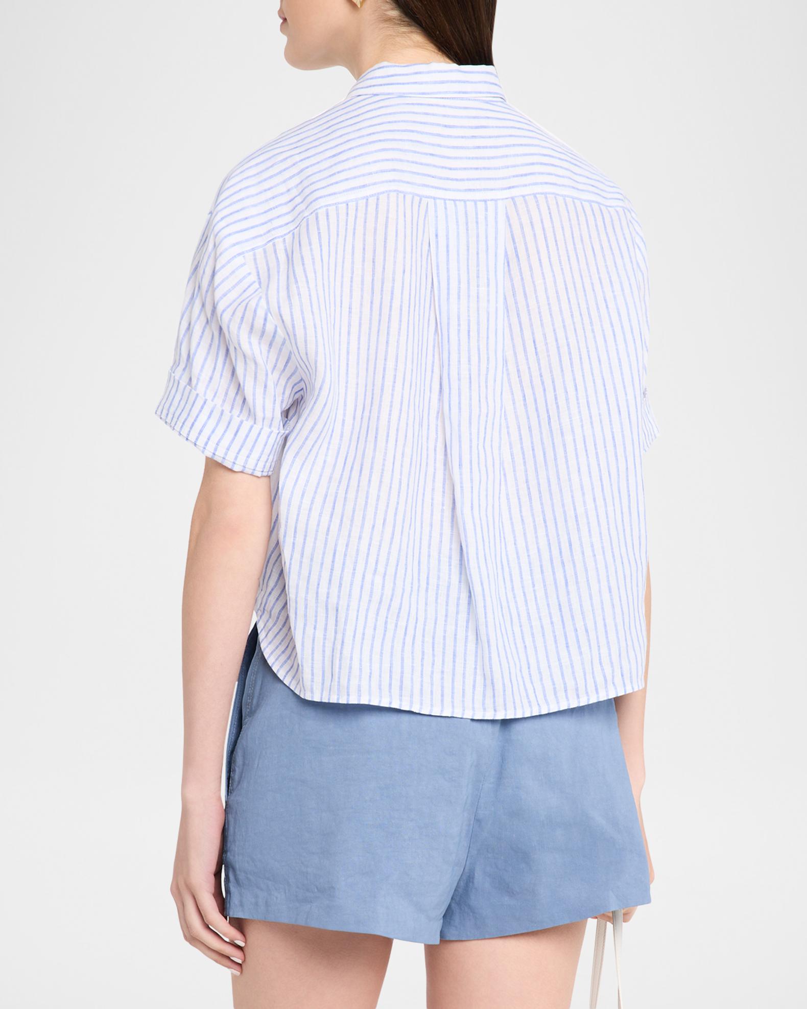 A.L.C. Mel Stripe Linen Cropped Shirt | Neiman Marcus