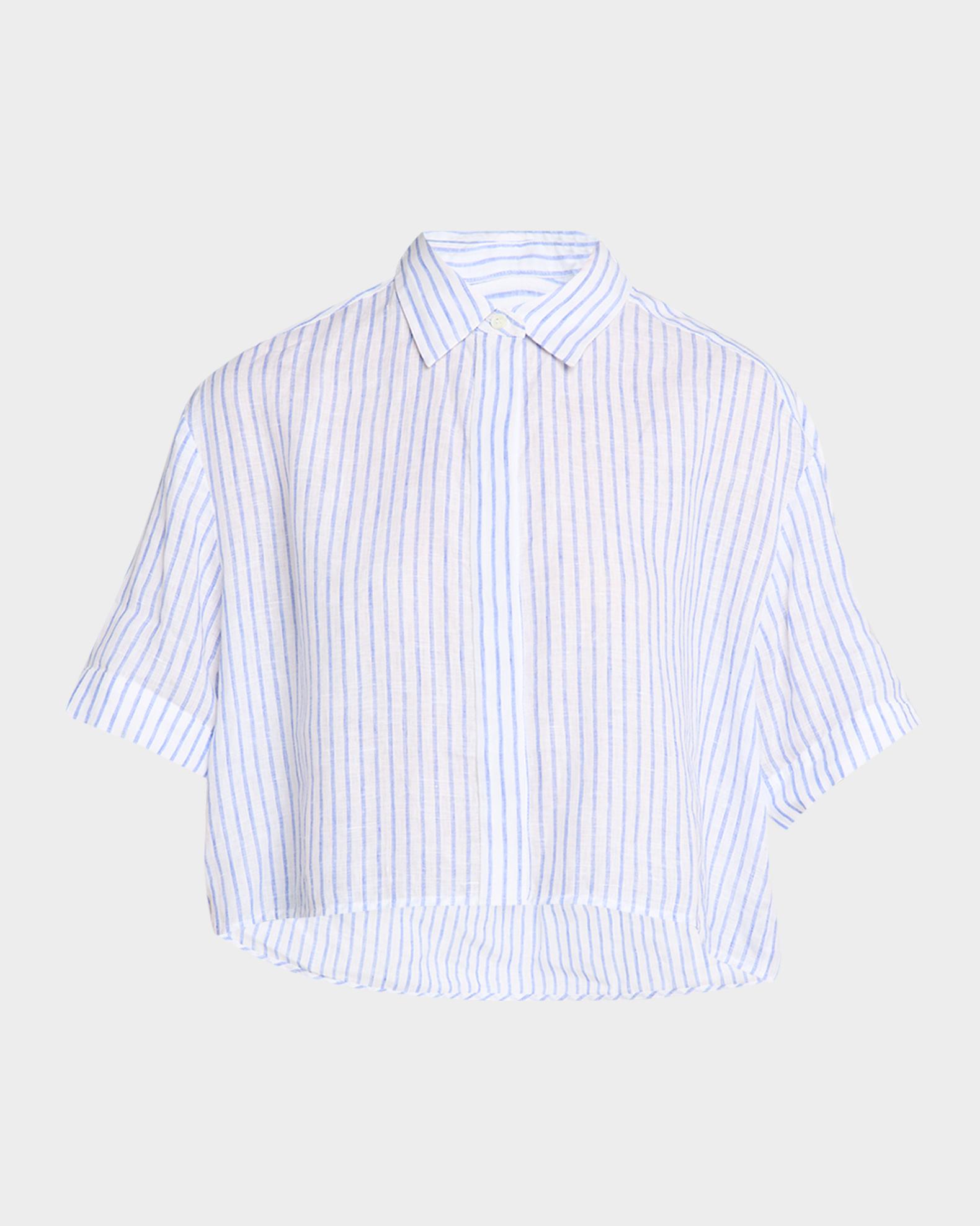A.L.C. Mel Stripe Linen Cropped Shirt | Neiman Marcus