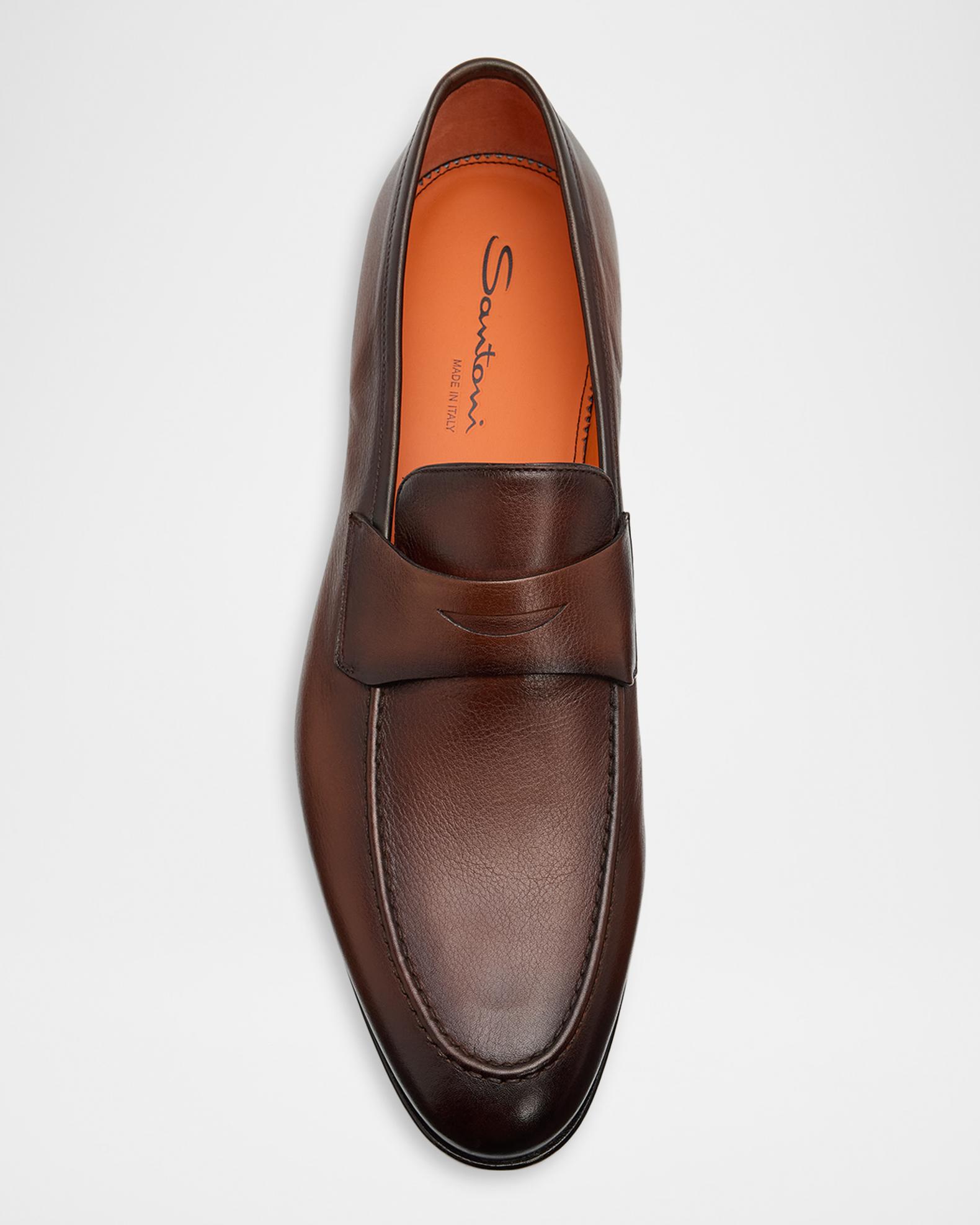 Santoni Penny Loafer Mens 11.5 Brown Leather Burnished Apron Toe Made in Italy Santoni Men main image 2