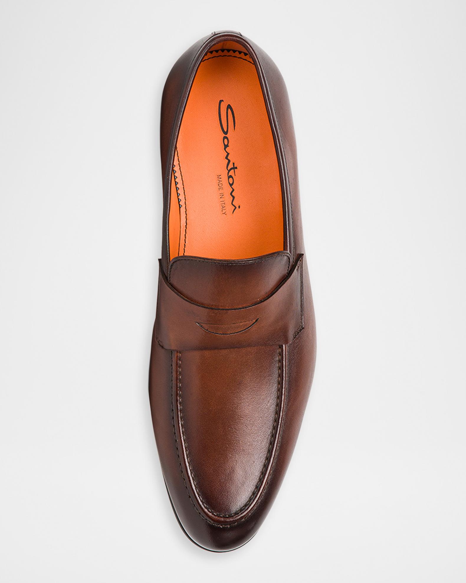 Santoni Italy Pebble Grain Penny Loafers Tan Cognac Quiet Luxury Mens 13 Santoni Rock Leather Penny Loafers | Saks Fifth Avenue main image 3