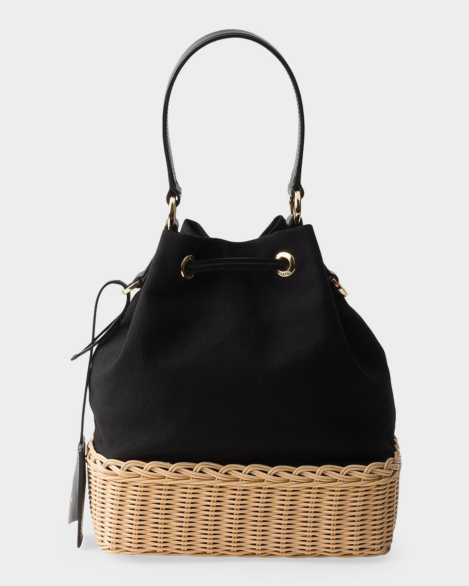 Prada Wicker and Canvas Bucket Backpack | Neiman Marcus