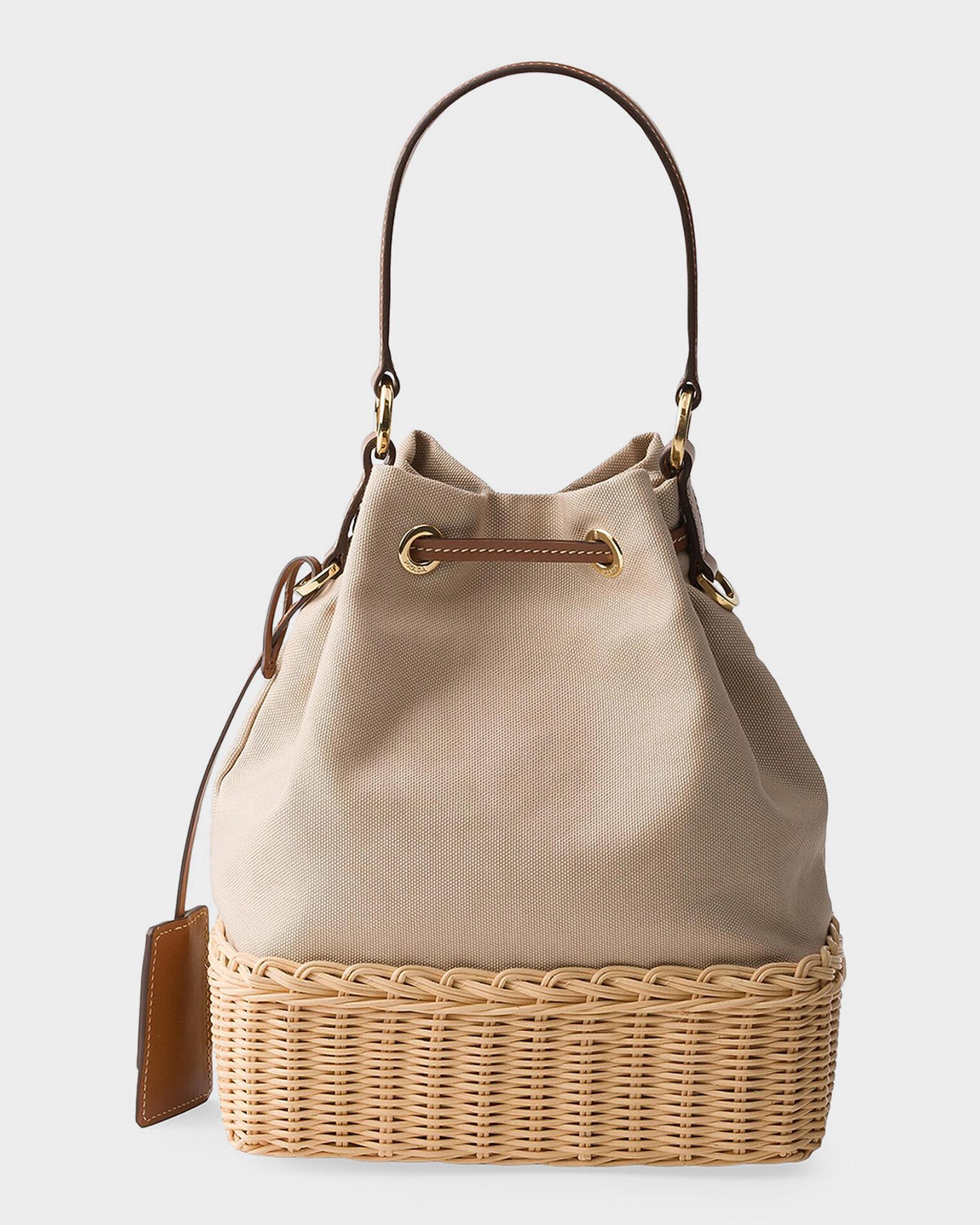 バルーチのバックパック　41x41cm Prada Wicker and Canvas Bucket Backpack | Neiman Marcus