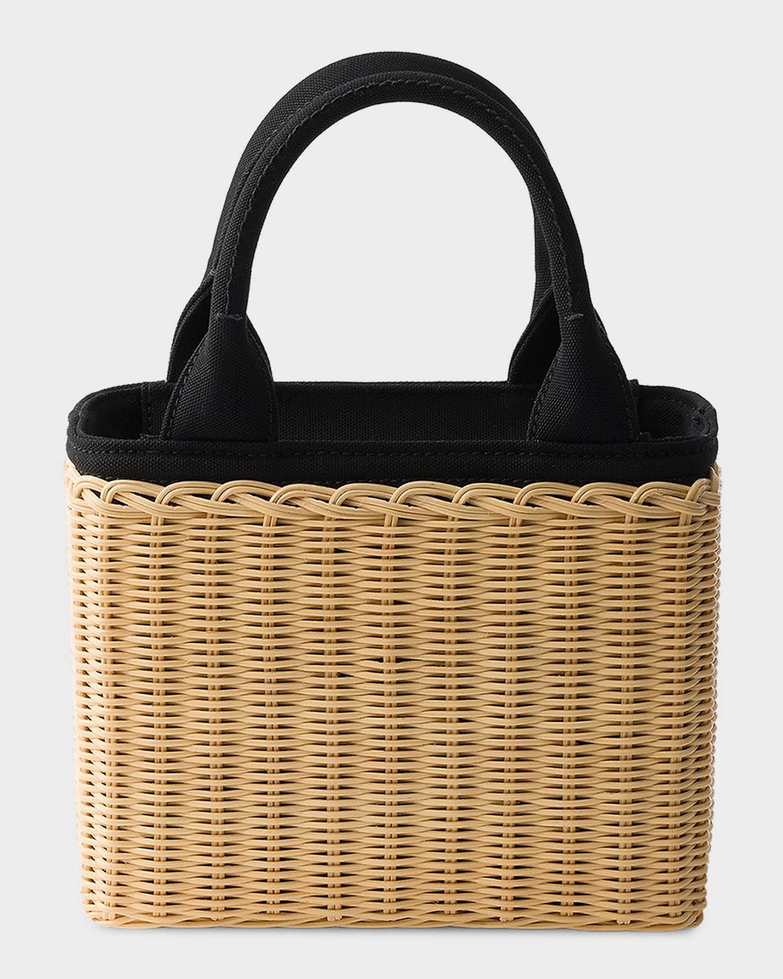 Prada Small Wicker and Canvas Tote Bag | Neiman Marcus