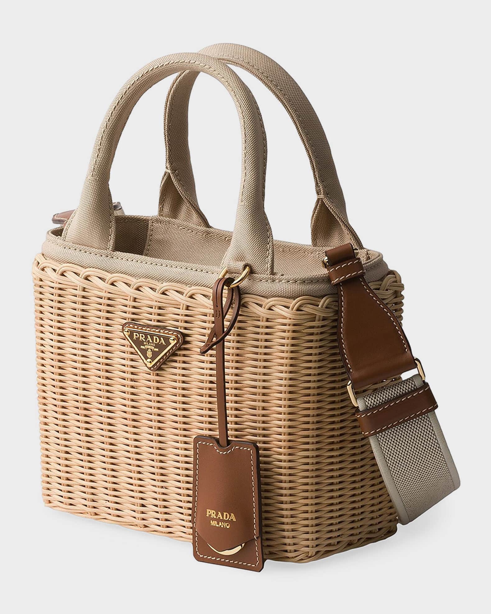PRADA ラタン かごバッグ タッセル付き Prada Small Wicker and Canvas Tote Bag | Neiman Marcus