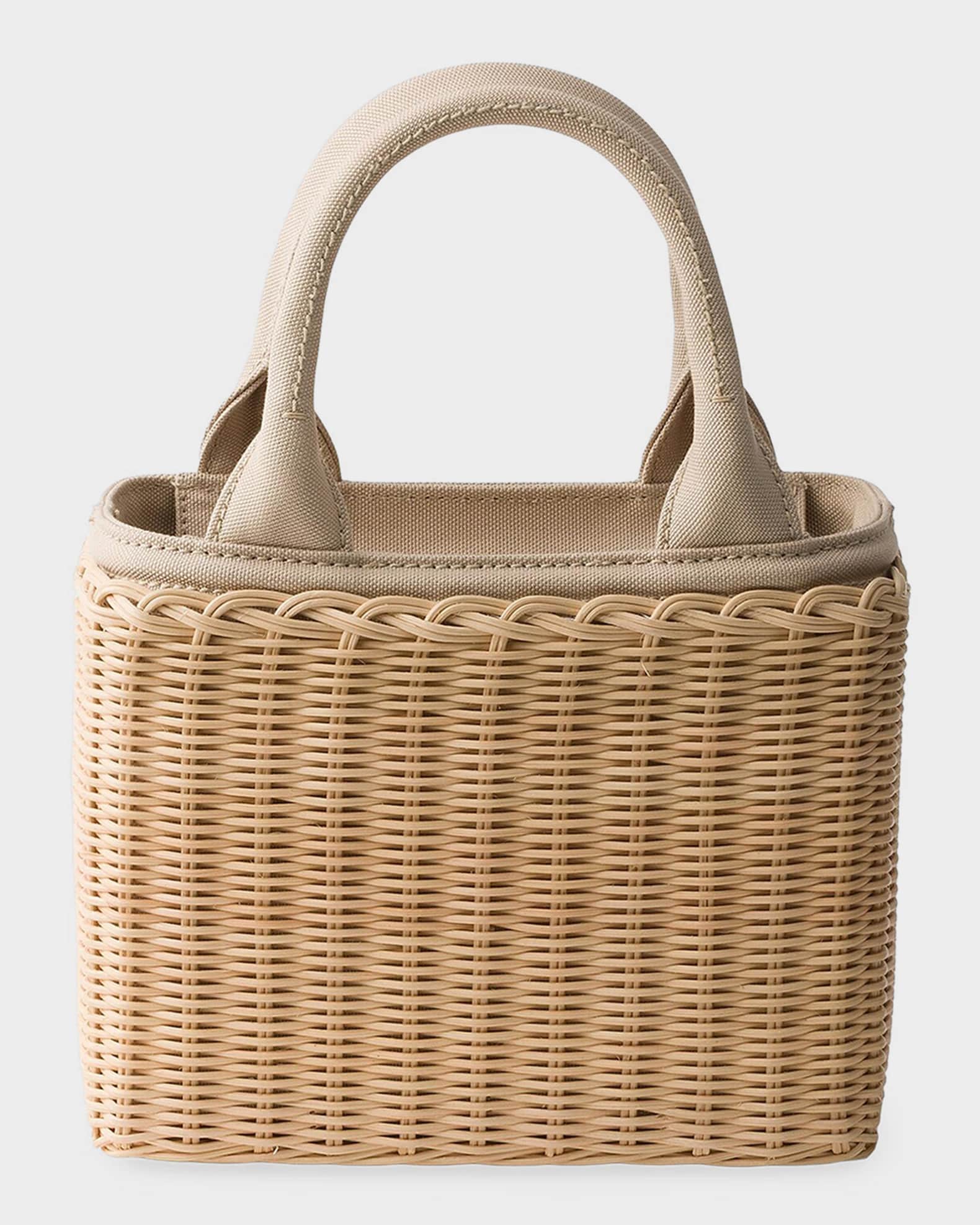 Prada Small Wicker and Canvas Tote Bag | Neiman Marcus