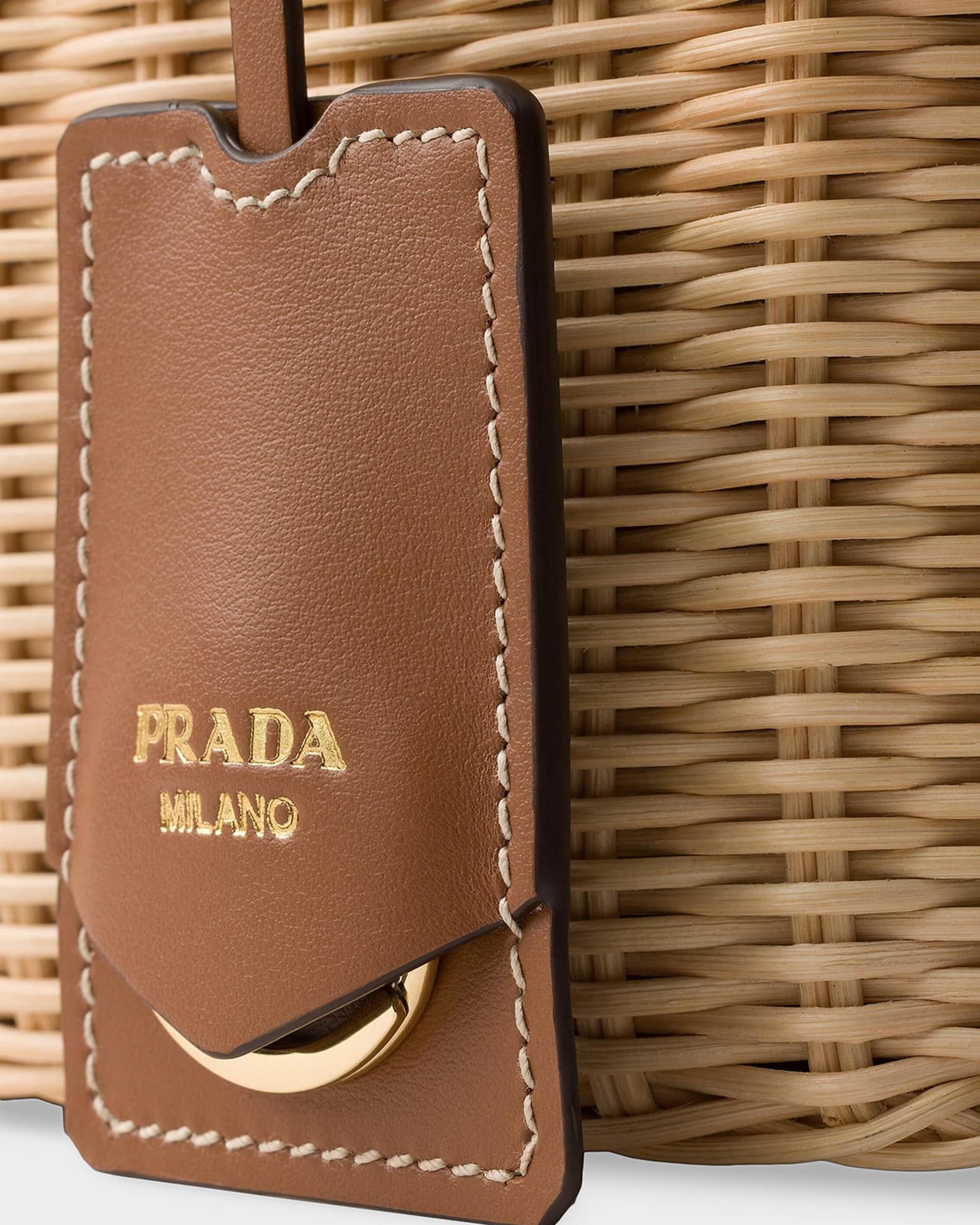 Prada Small Wicker and Canvas Tote Bag | Neiman Marcus