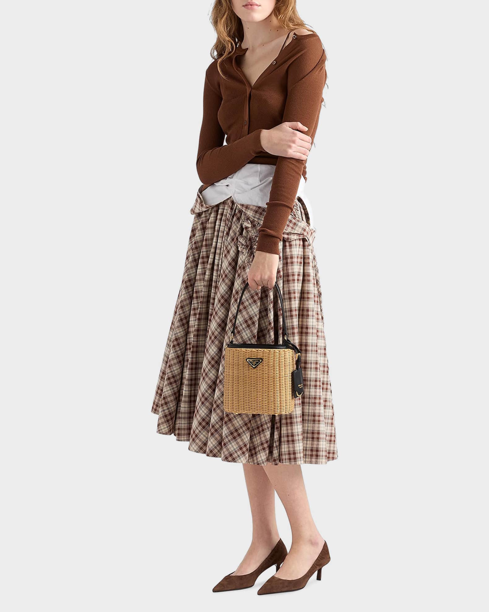 Prada Wicker and Leather Bucket Bag | Neiman Marcus