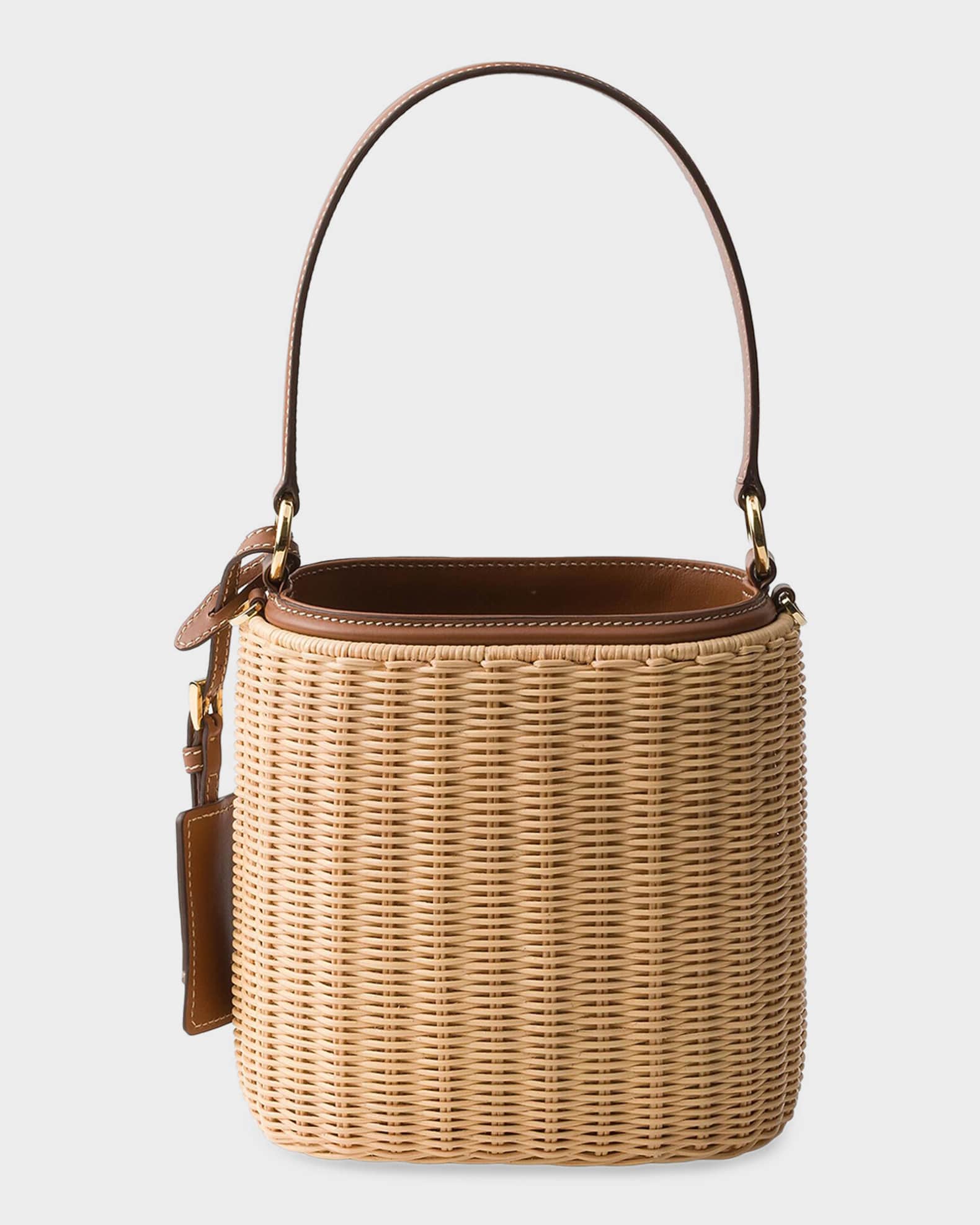 Prada Wicker and Leather Bucket Bag | Neiman Marcus