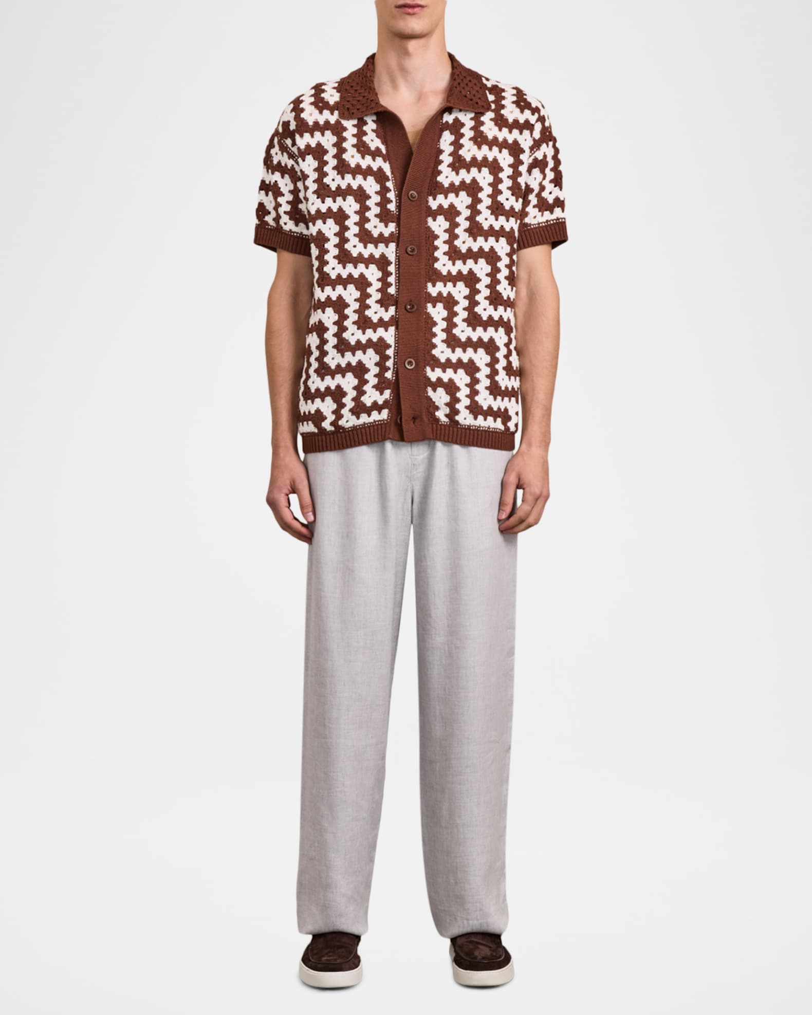 Frescobol Carioca Men's Pinto Cotton Crochet Short-Sleeve Shirt