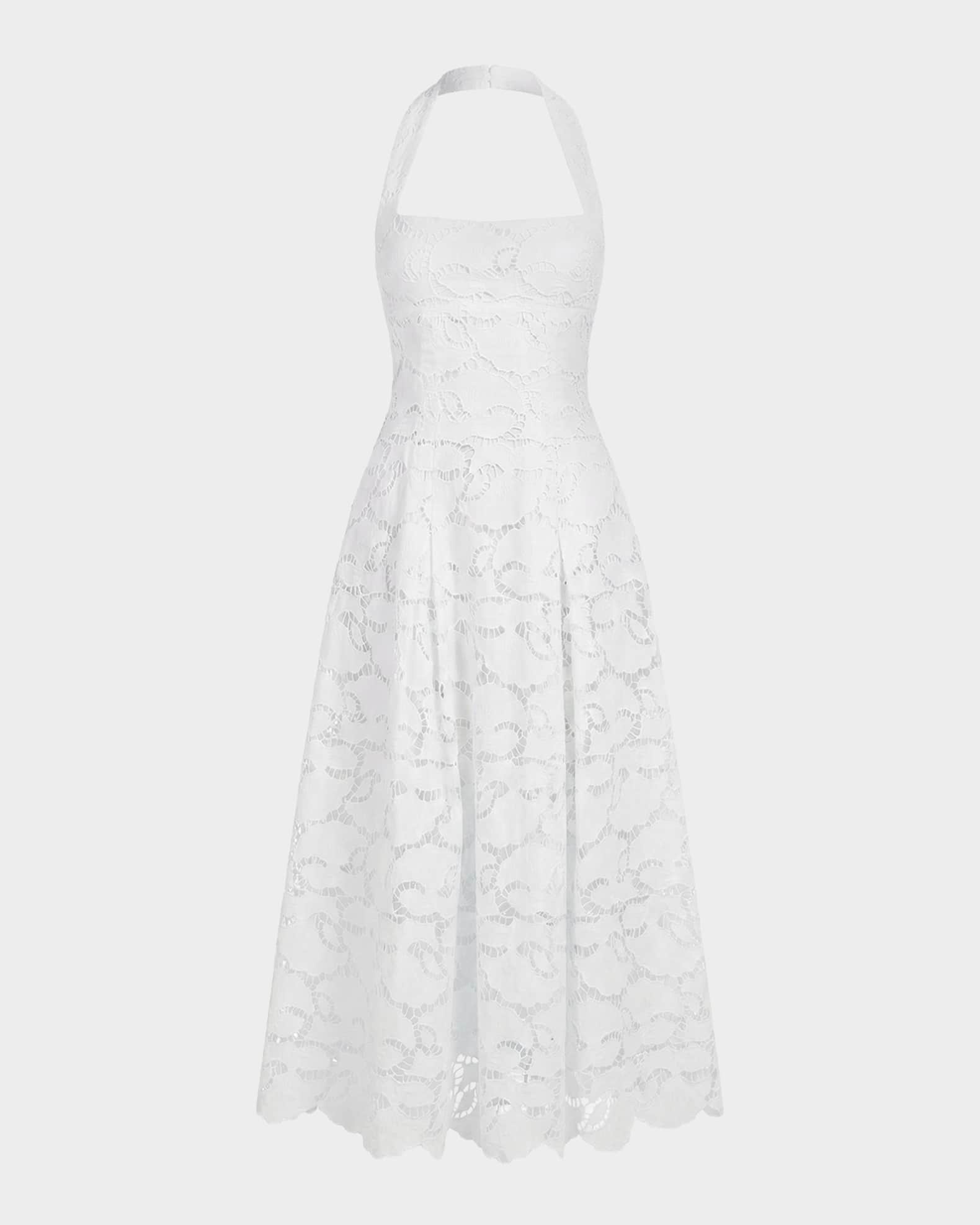 Nicholas the Label Women's Elisabeth Cotton Broderie Lace Halter Midi-Dress - Ivory - Size 2