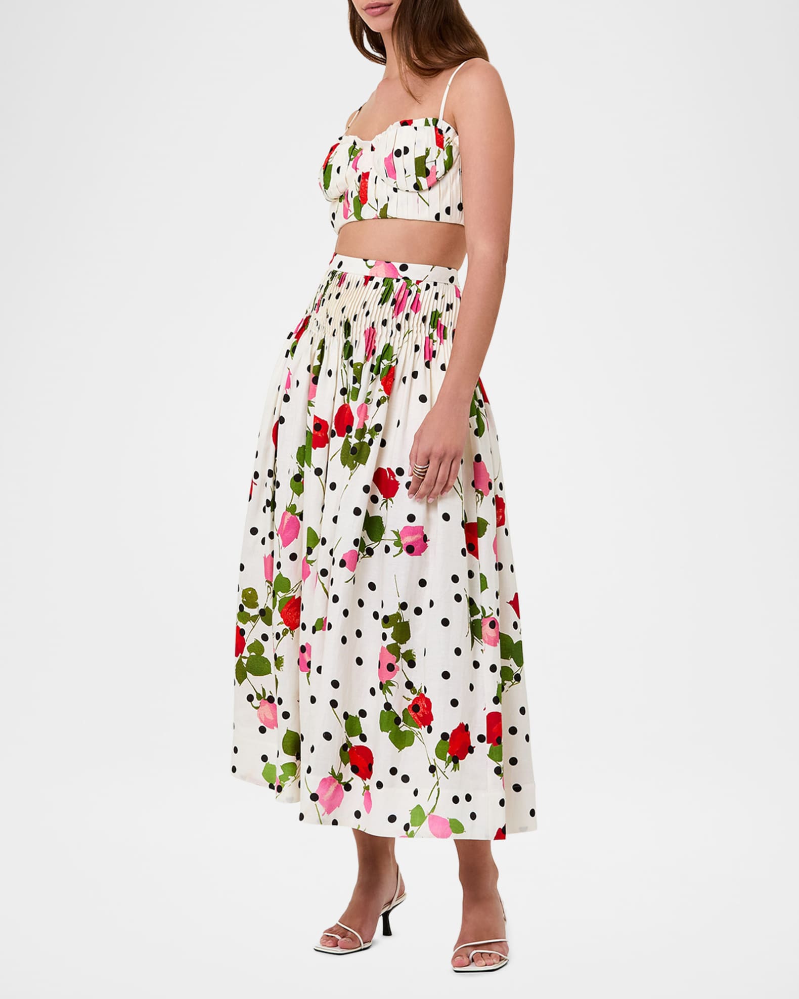 NICHOLAS Crina Pleated Floral-Print Crop Top | Neiman Marcus