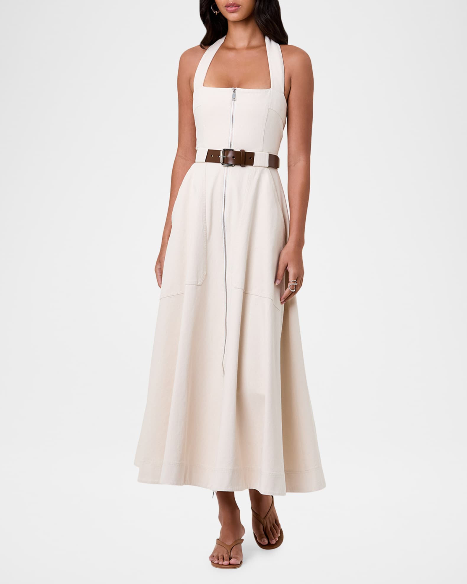 Nicholas the Label Women's Anastasia Cotton Zip-Front Belted Midi-Dress - Ivory - Size 2