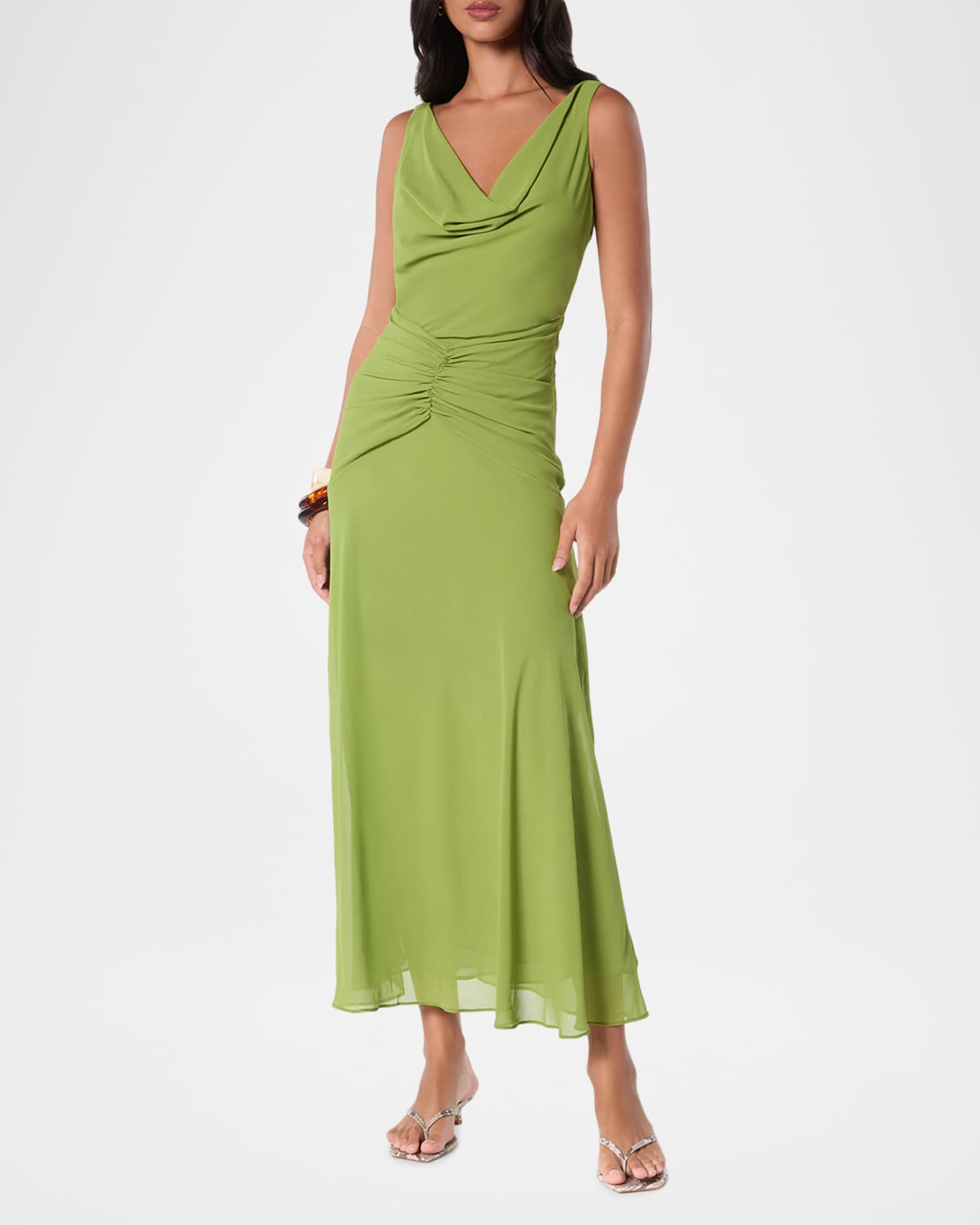 ariah cowl draped midi dress nicholas NICHOLAS Ariah Cowl Draped Midi Dress in Brick Toledo Print