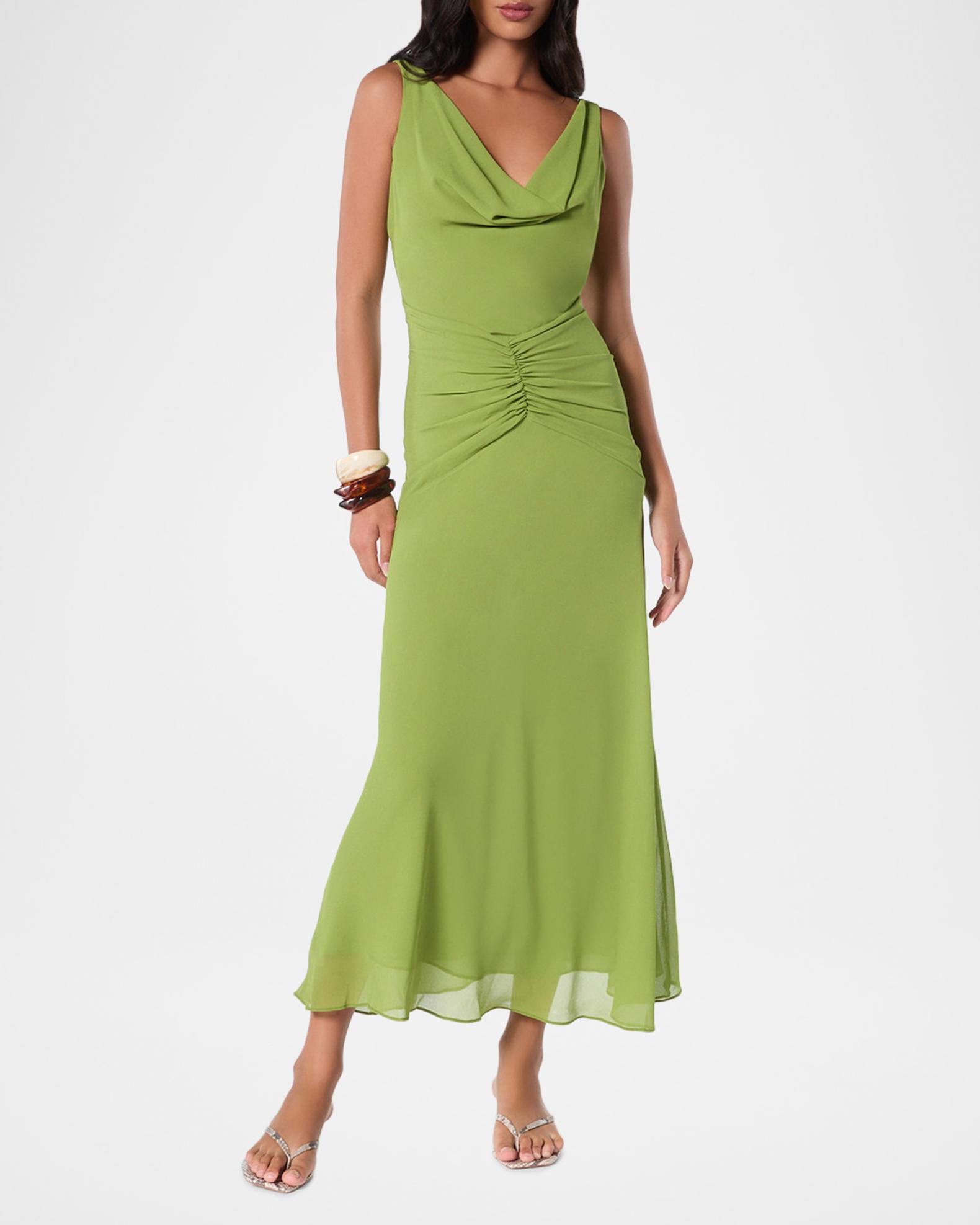 nicholas the label green dress Nicholas the Label Women's Calia Ruched Georgette Maxi Dress - Leaf