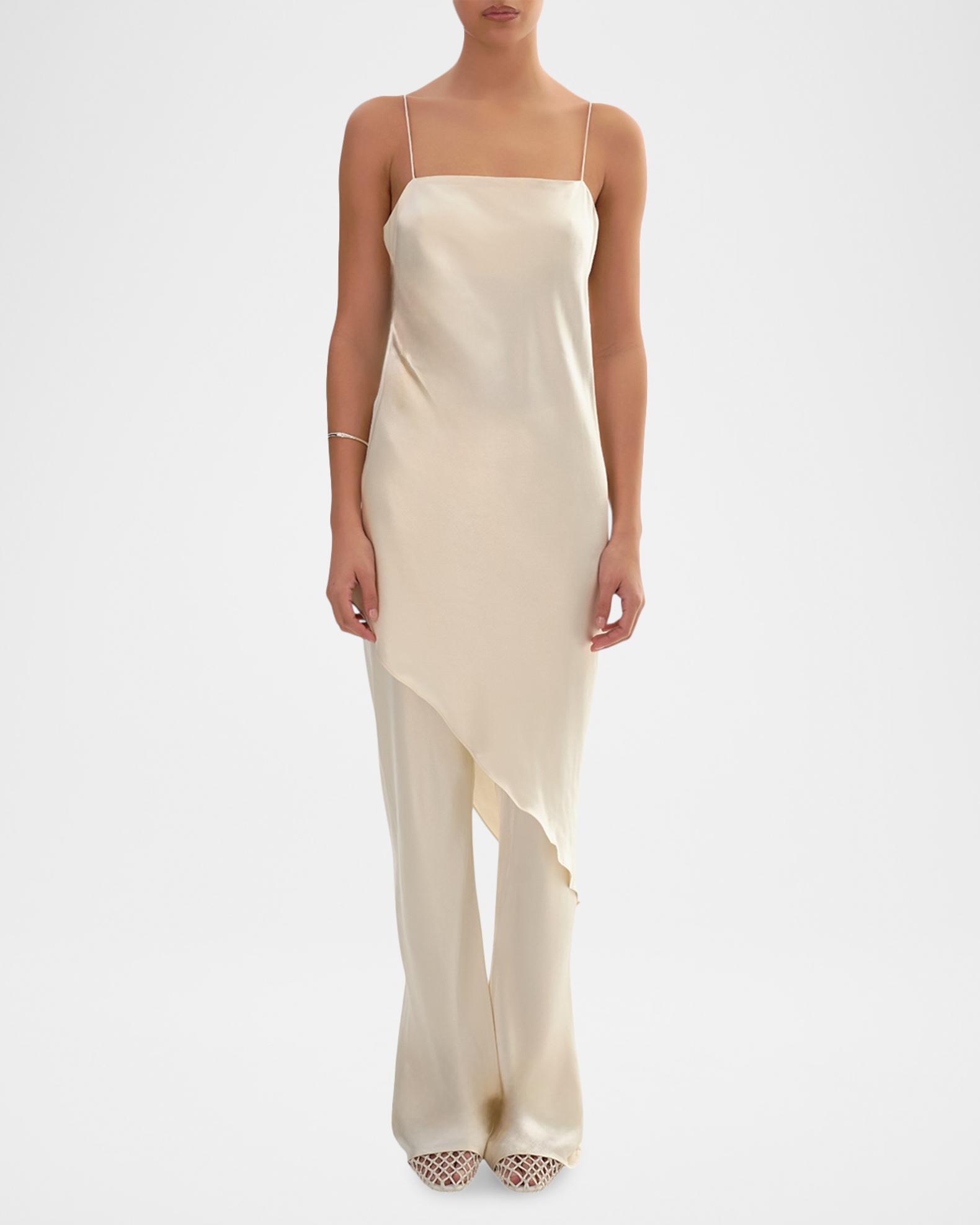 asymmetric slip dress Topshop - Satin Asymmetric Lace Trim Midi Dress - Women - Polyester - 10 US