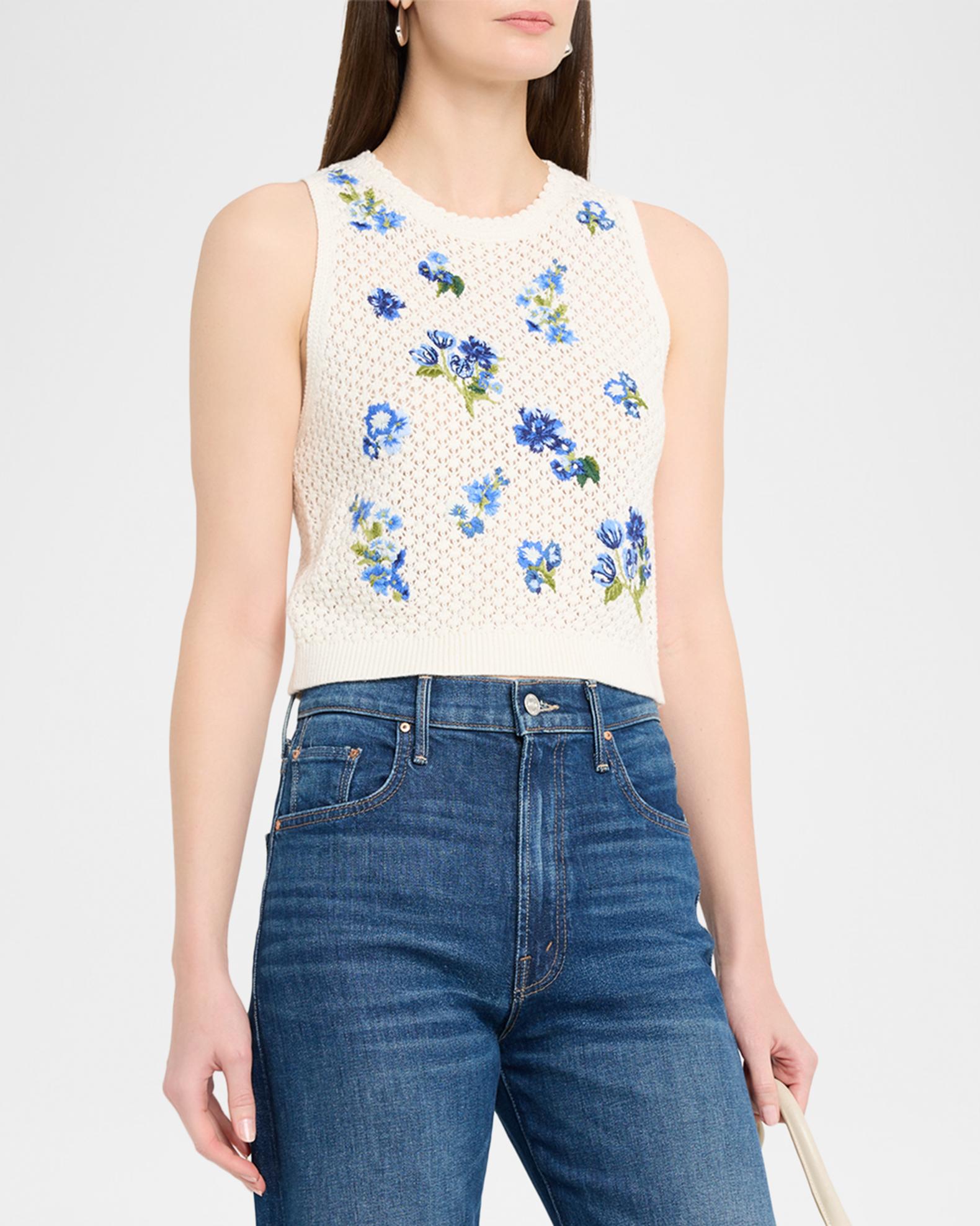ALICE + OLIVIA Amity Embroidered Crochet Tank Top | Neiman Marcus