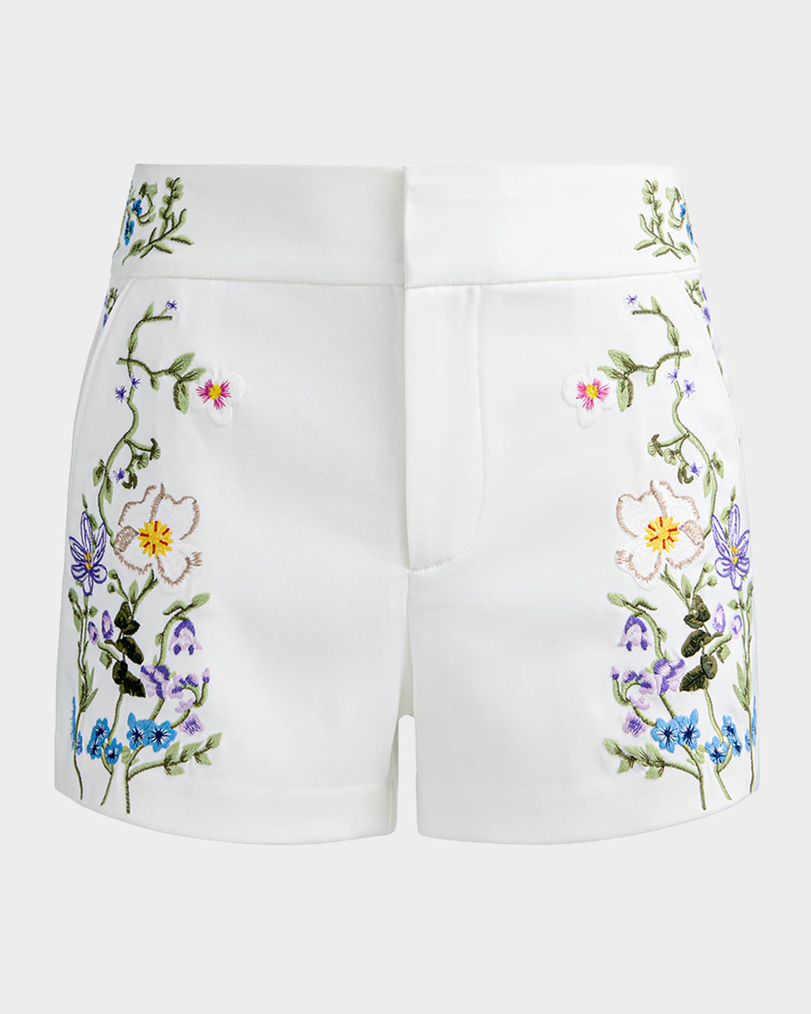 alice + olivia ショートパンツ 刺繍 ALICE + OLIVIA Cady High-Rise Embroidered Shorts | Neiman Marcus