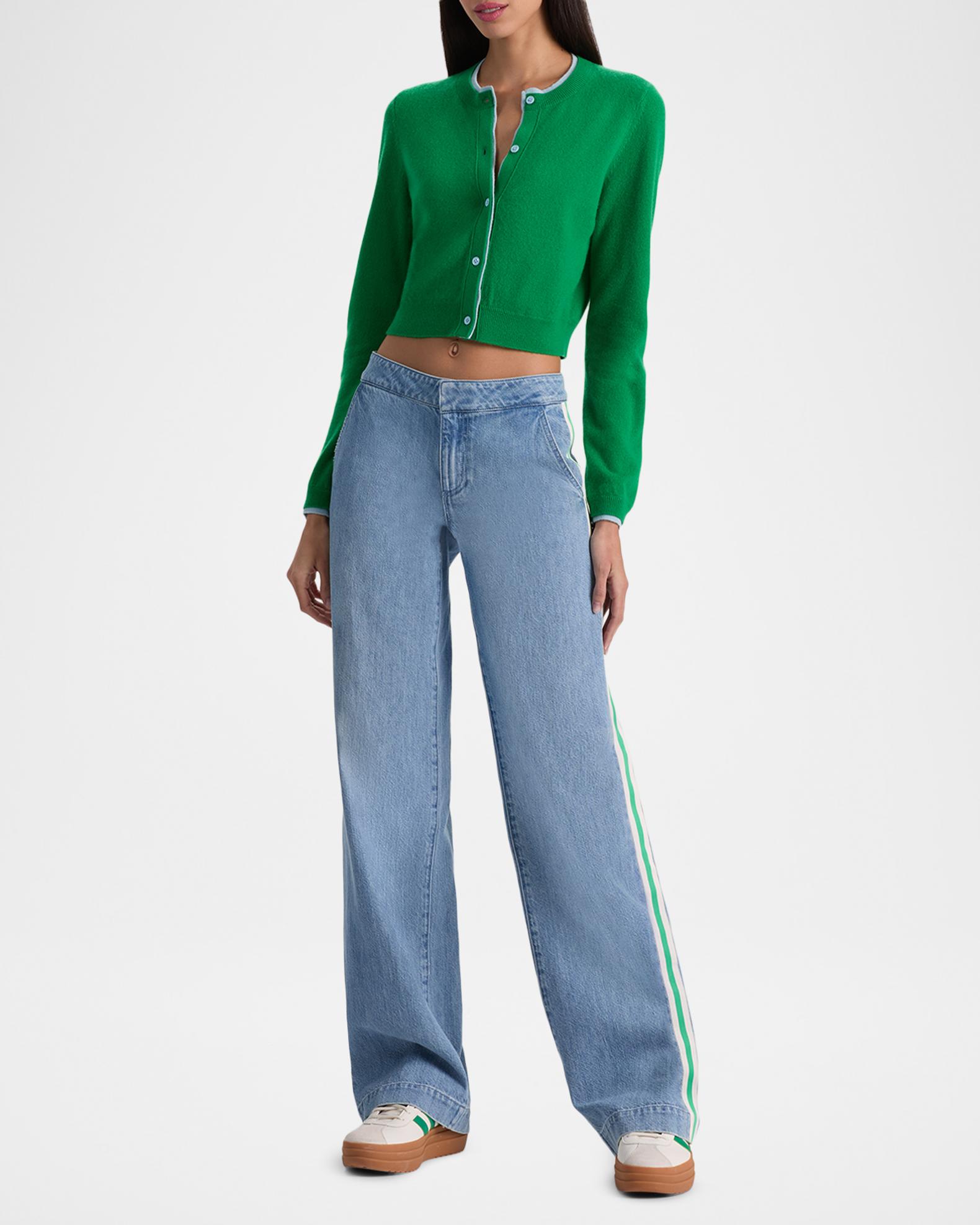 ALICE + OLIVIA Xander Low-Rise Racing Stripe Jeans | Neiman Marcus