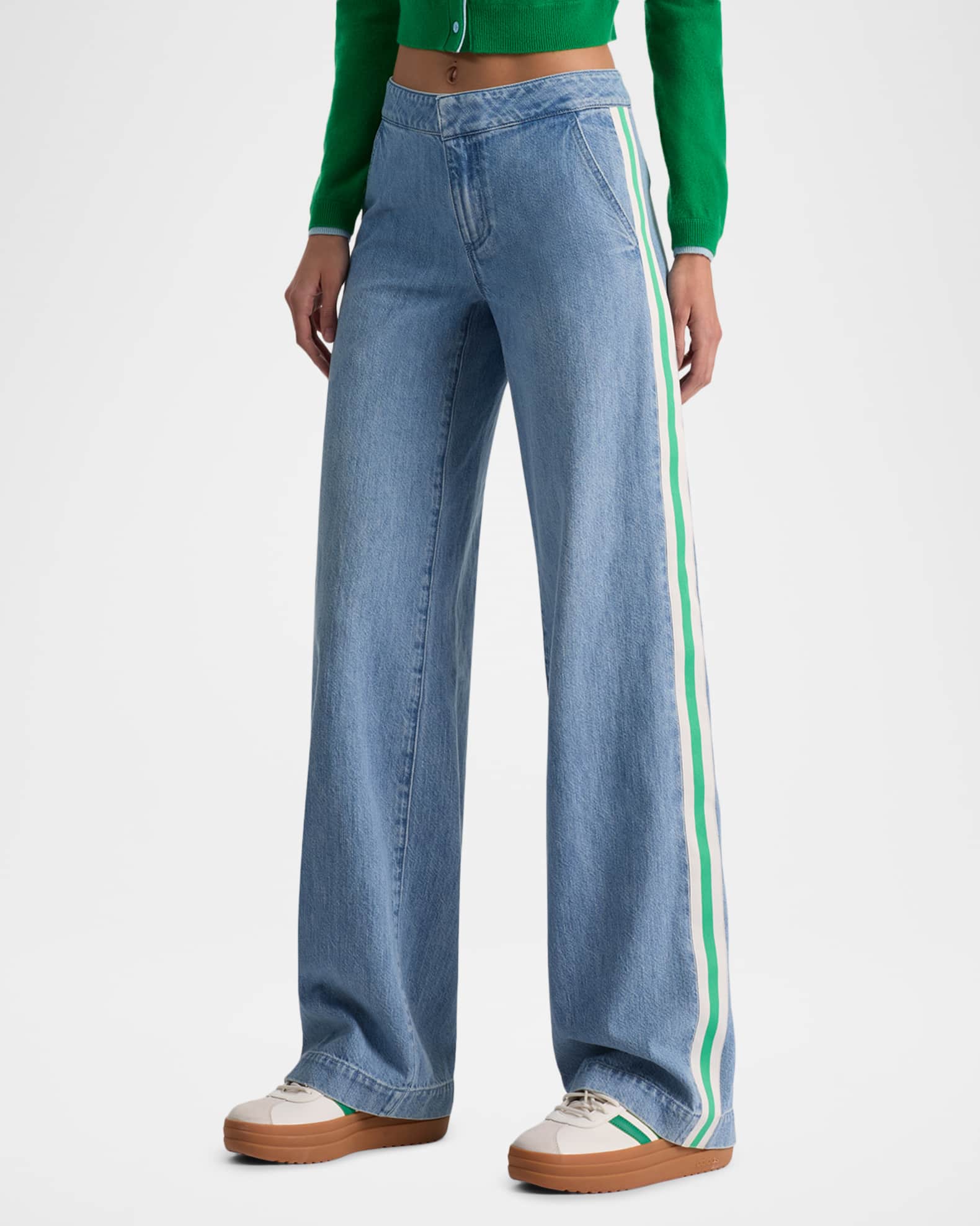 ハ*レ様   JEANS EST.1978ナイロンアノラッ ALICE + OLIVIA Xander Low-Rise Racing Stripe Jeans | Neiman Marcus