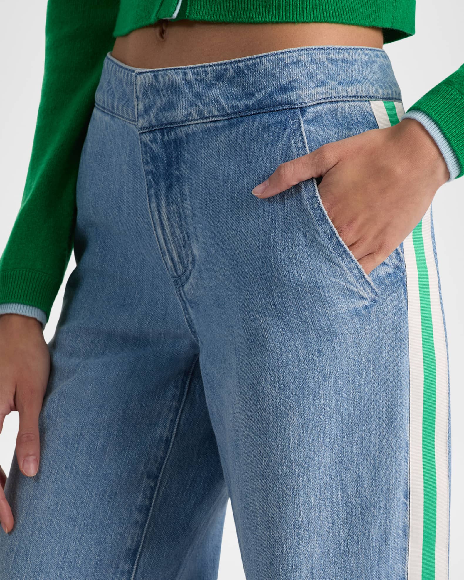 ALICE + OLIVIA Xander Low-Rise Racing Stripe Jeans | Neiman Marcus