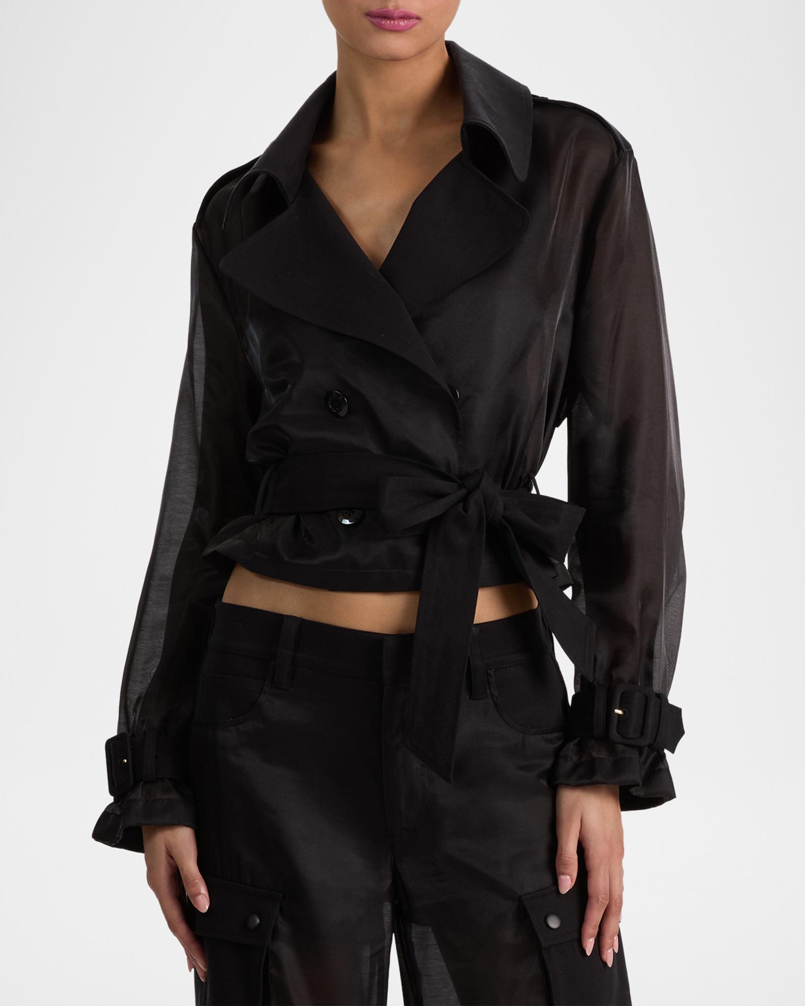 ALICE + OLIVIA Keith Sheer Cropped Trench Coat | Neiman Marcus
