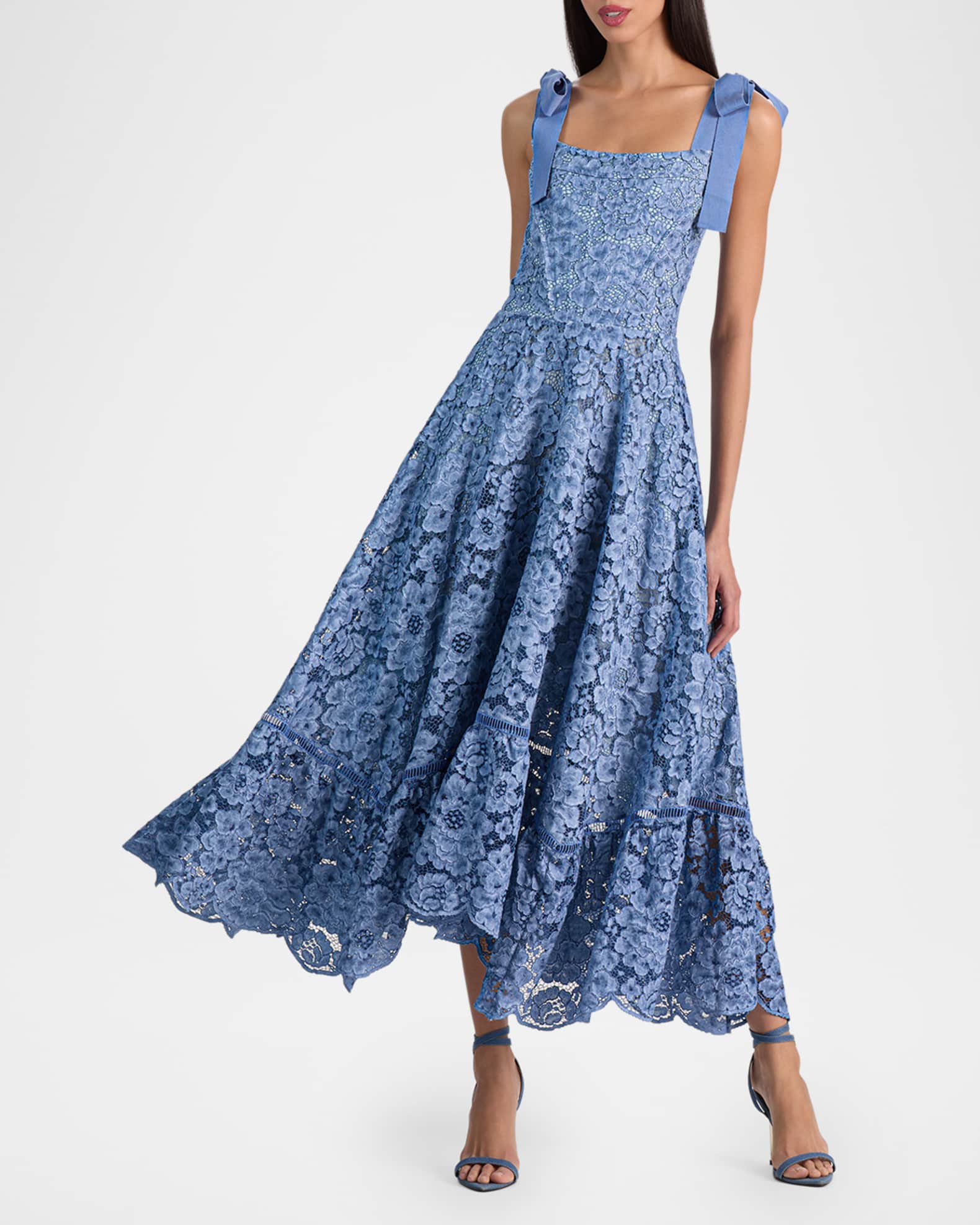 ALICE + OLIVIA Rosee Lace Bustier Midi Dress | Neiman Marcus