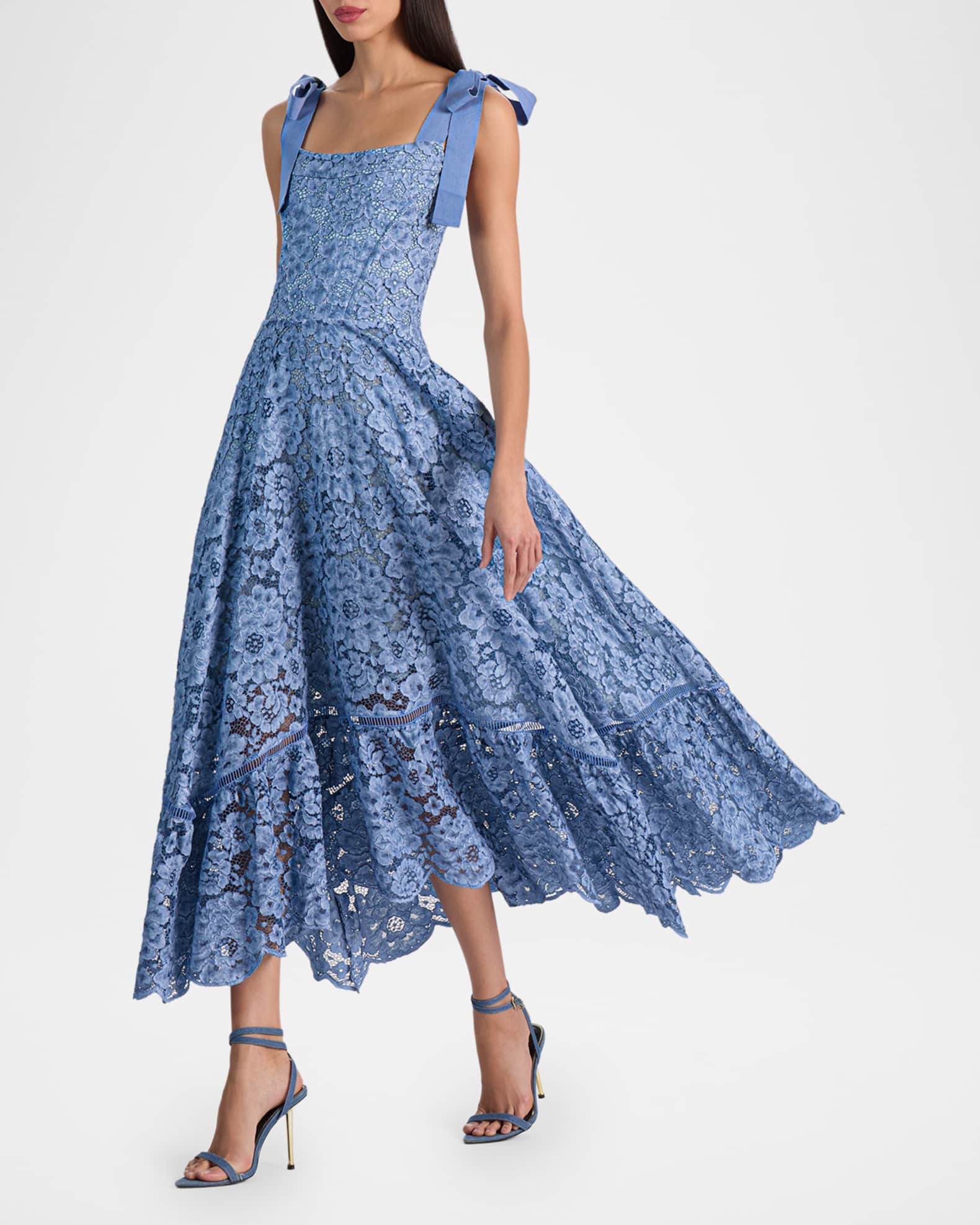 ALICE + OLIVIA Rosee Lace Bustier Midi Dress | Neiman Marcus