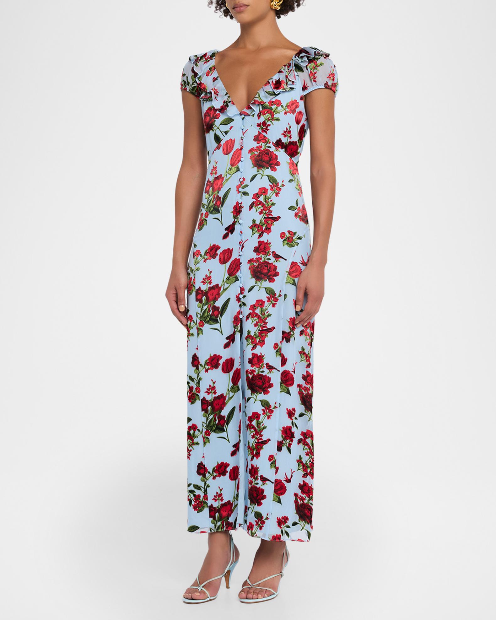 ALICE + OLIVIA Tara Short-Sleeve Ruffle Maxi Dress | Neiman Marcus