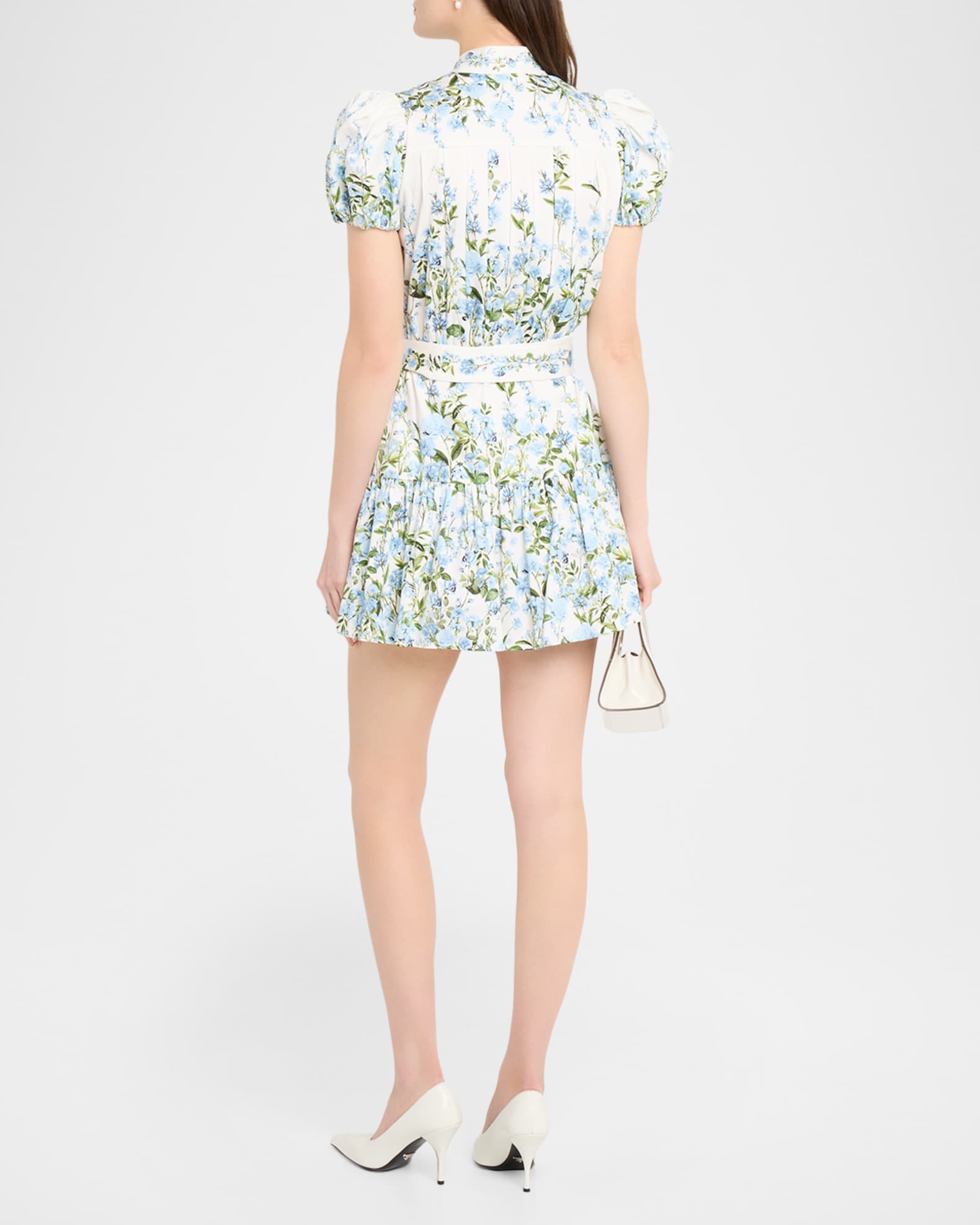 ALICE + OLIVIA Cora Short-Sleeve Tiered Mini Shirtdress | Neiman Marcus